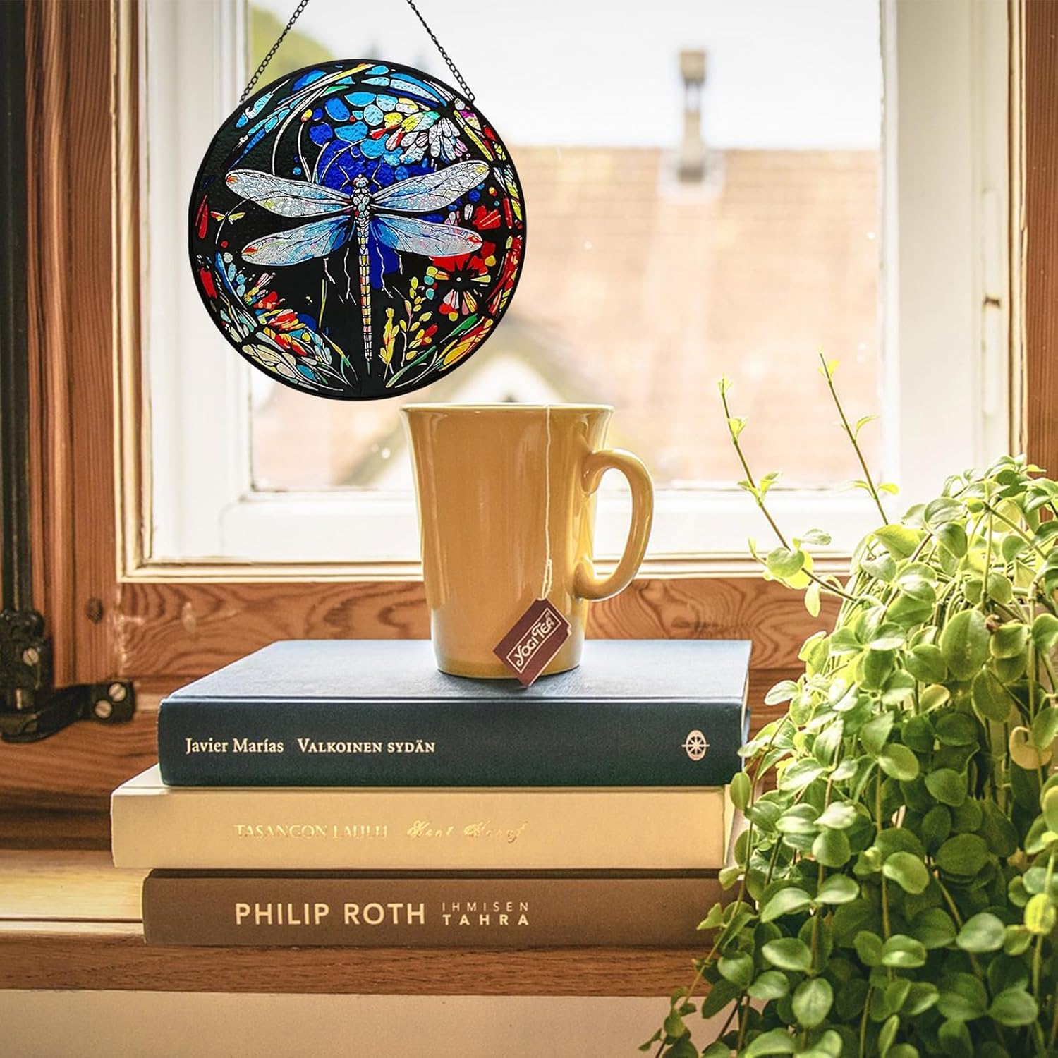 Dragonfly Stained Glass Window Hanging Decor
