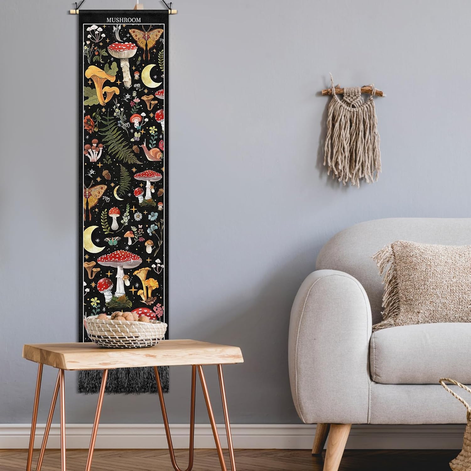 Tegeme Vintage Mushroom Wall Tapestry 52x13 Inch