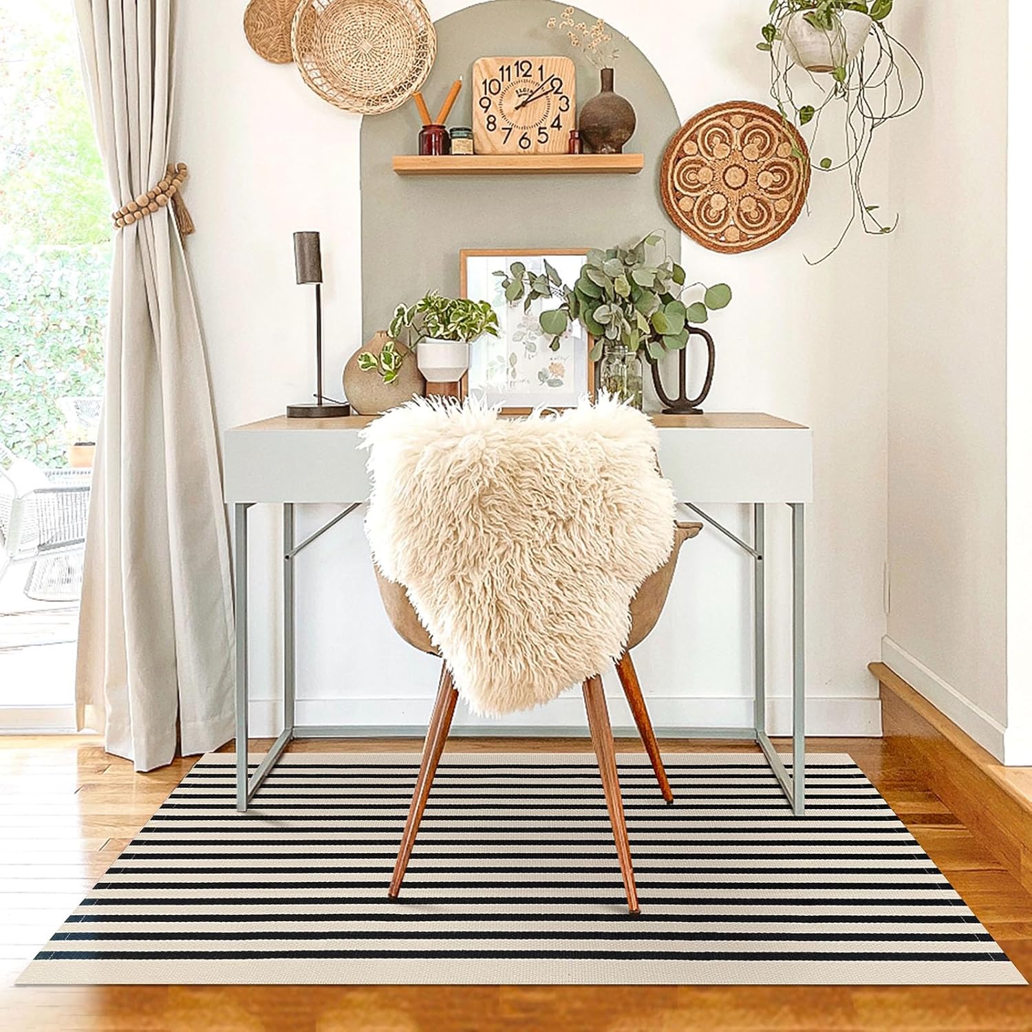 KILOCOCO Beige Striped 3x5 Area Rug