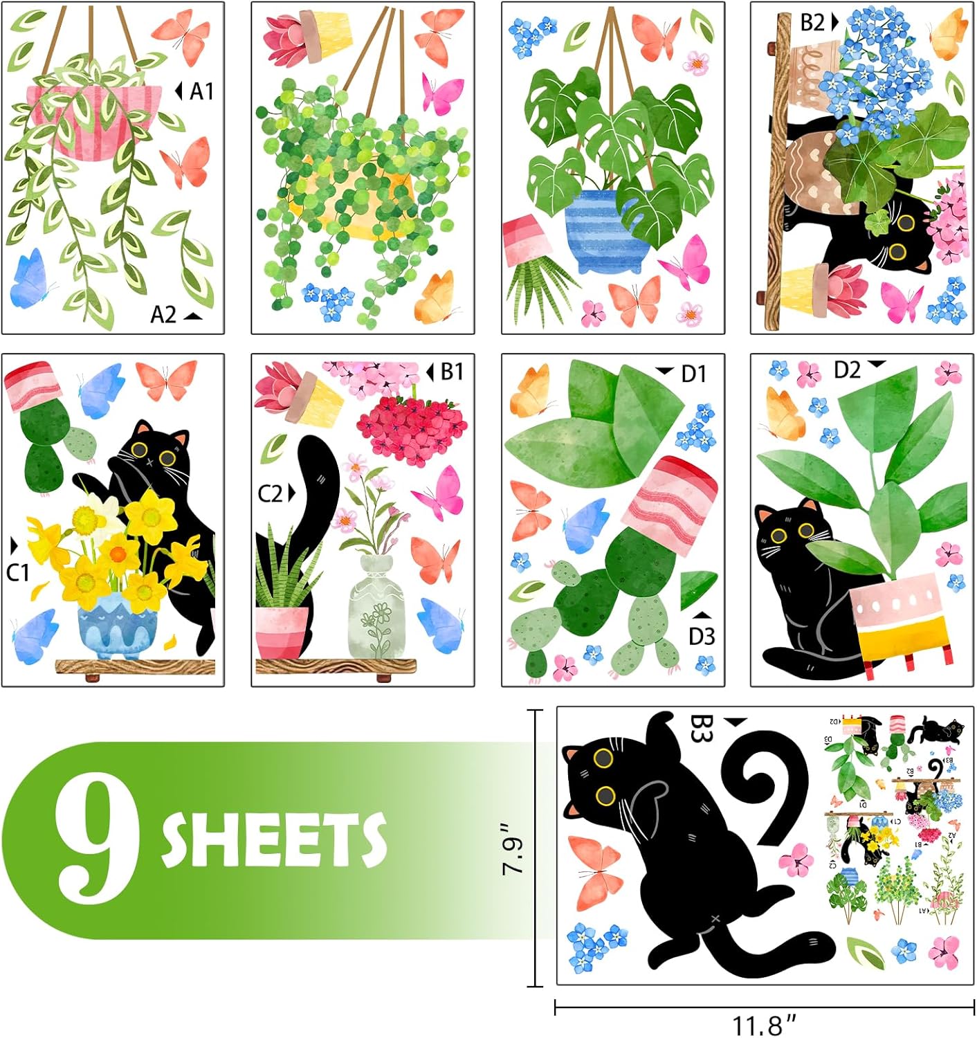 Mfault 115 PCS Spring Summer Black Cat Window Stickers