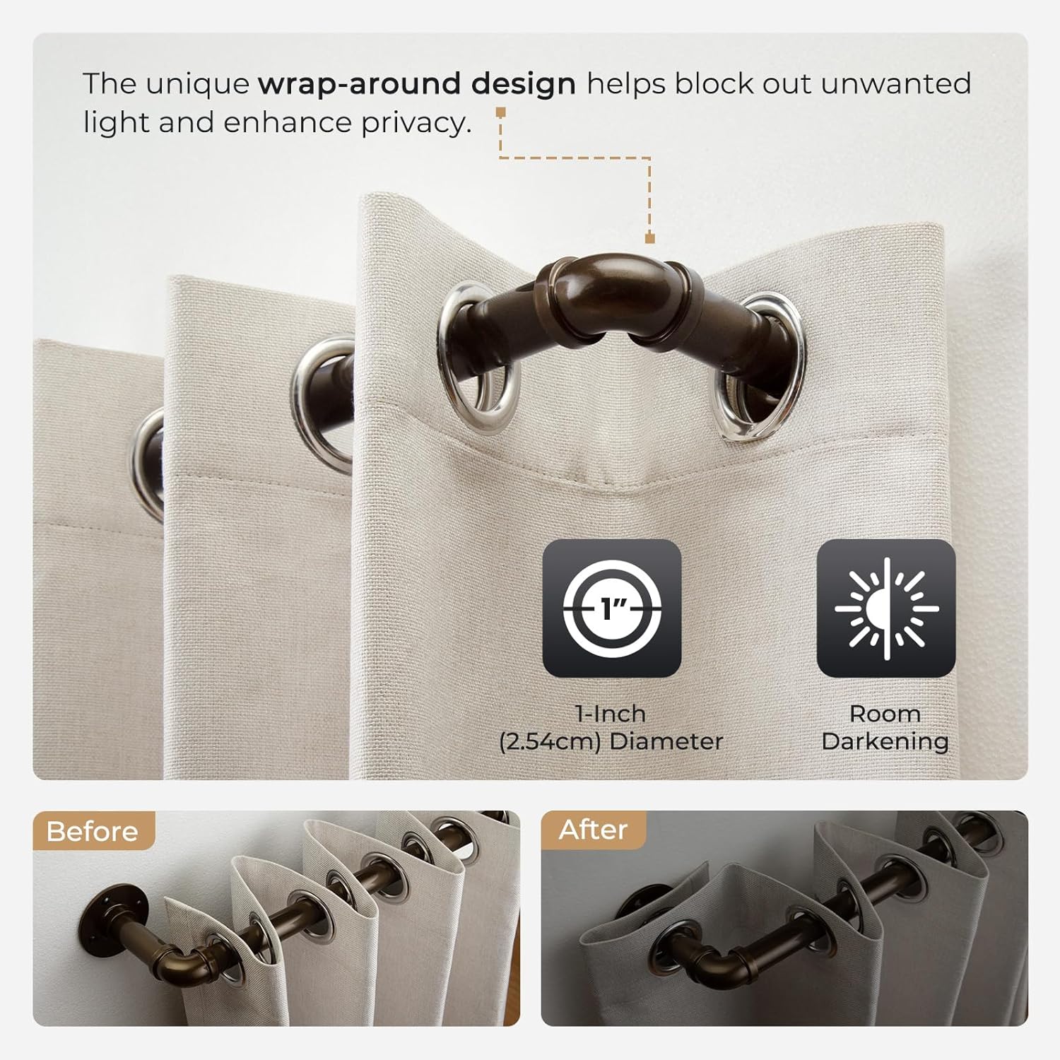 Zeerobee 1 Inch Curtain Rods for Windows 32 to 48 Antique Bronze