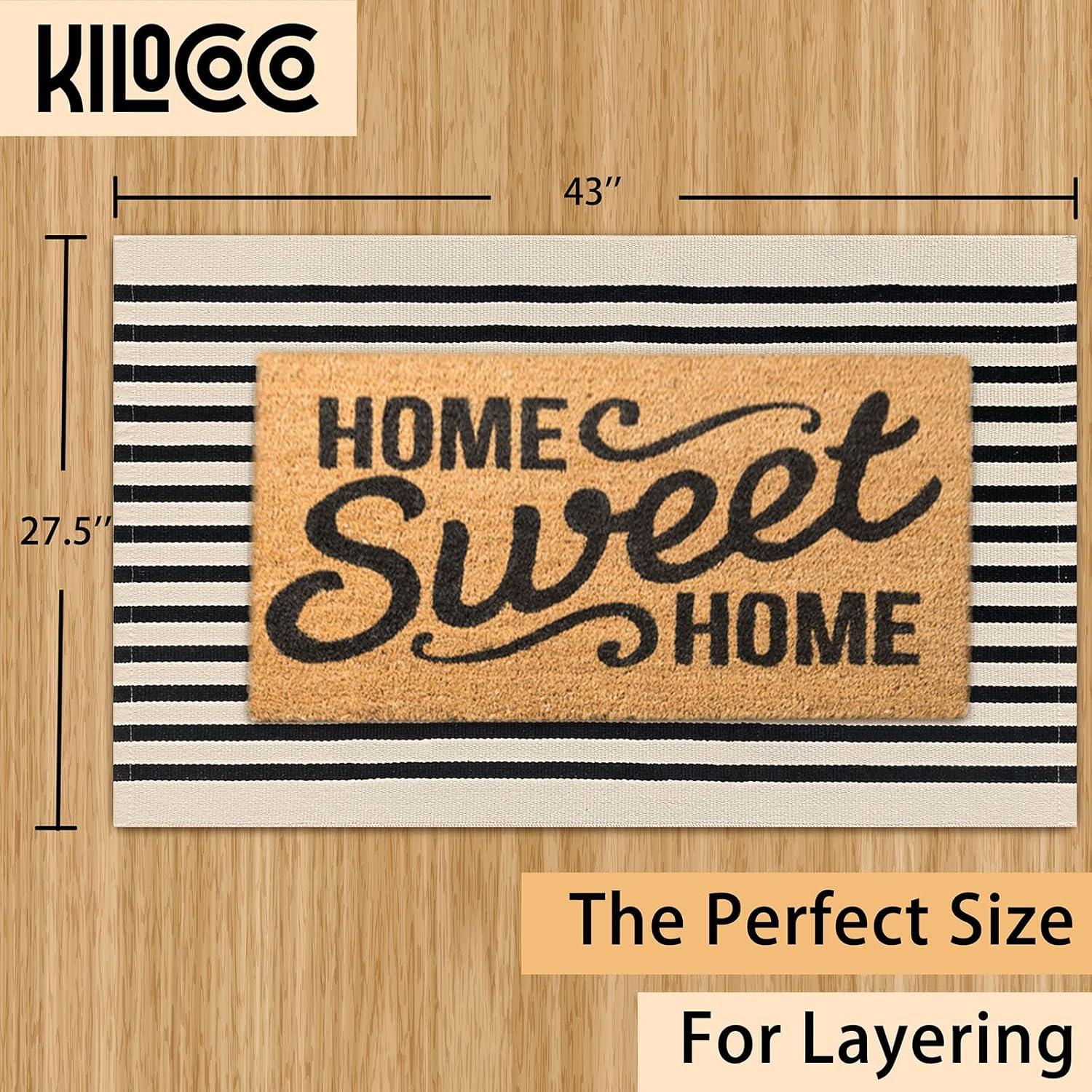 KILOCOCO Beige Striped Front Door Rug 23x36