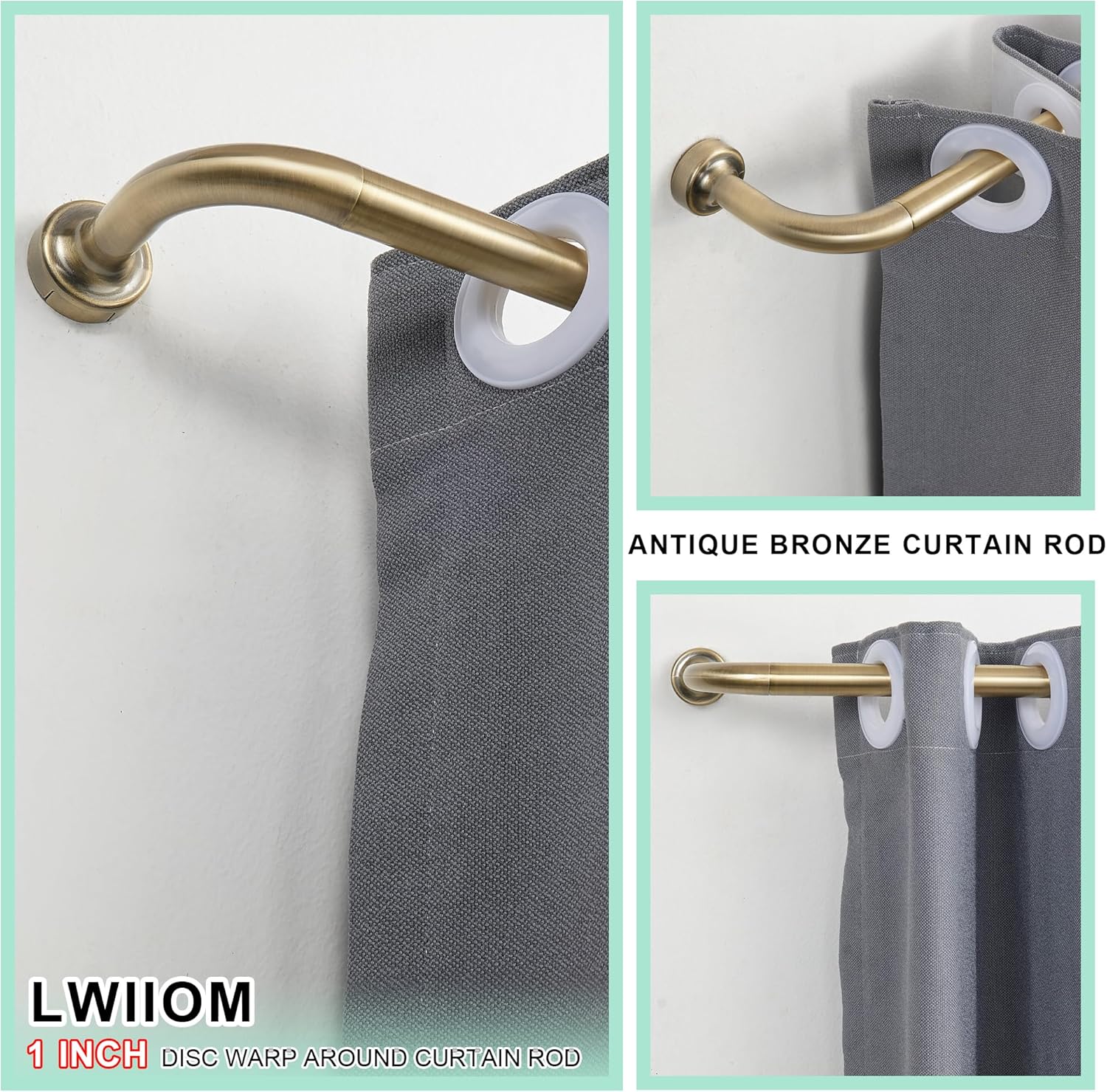 Antique Bronze Curtain Rod - 28-56 Inch Adjustable with 1 Inch Diameter Discs