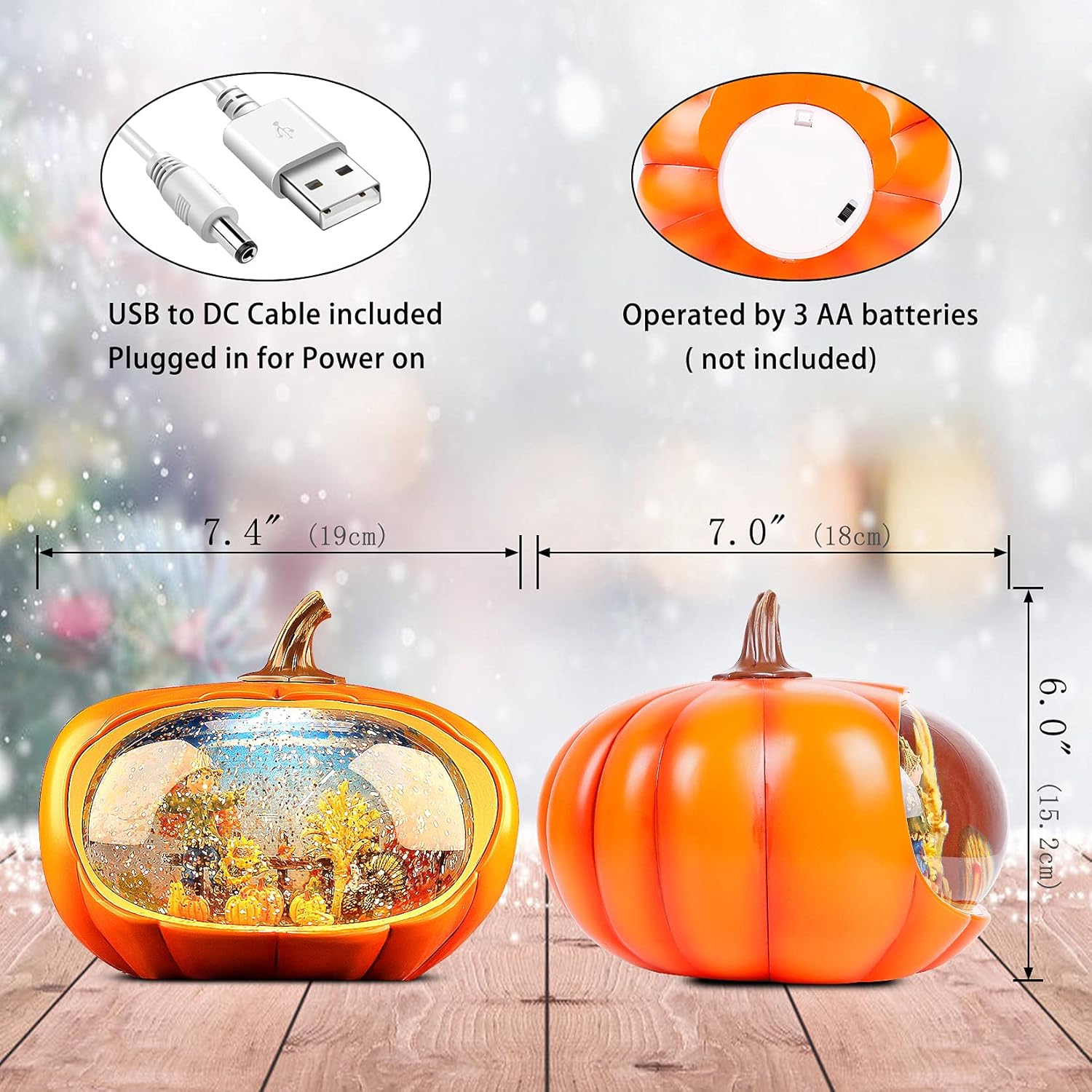HOLYHOM Fall Decor Lighted Pumpkin Snow Globe