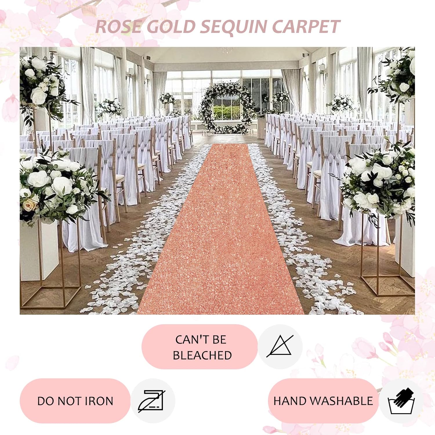 Rose Gold Sequin Aisle Runner Wedding Carpet 2ftx15ft