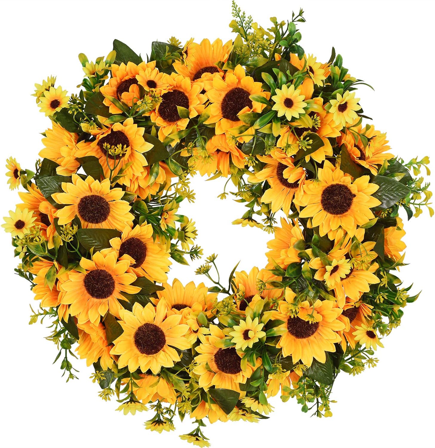 Lvydec Artificial Sunflower Wreath 16 Inch Decorative