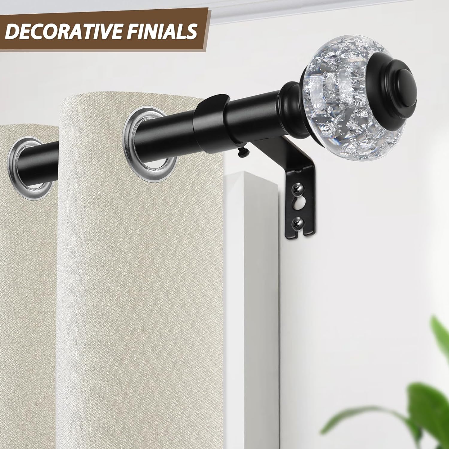 USFOOK 1 Inch Retractable Curtain Rods 72-144 Inches Black