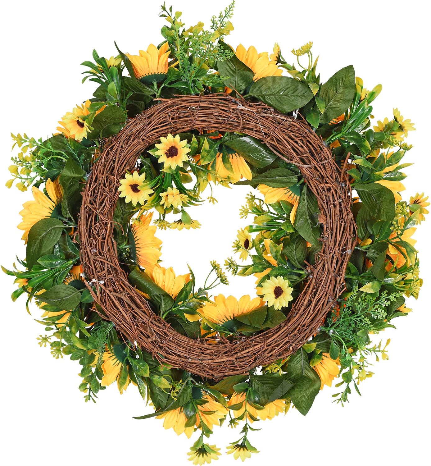 Lvydec Artificial Sunflower Wreath 16 Inch Decorative
