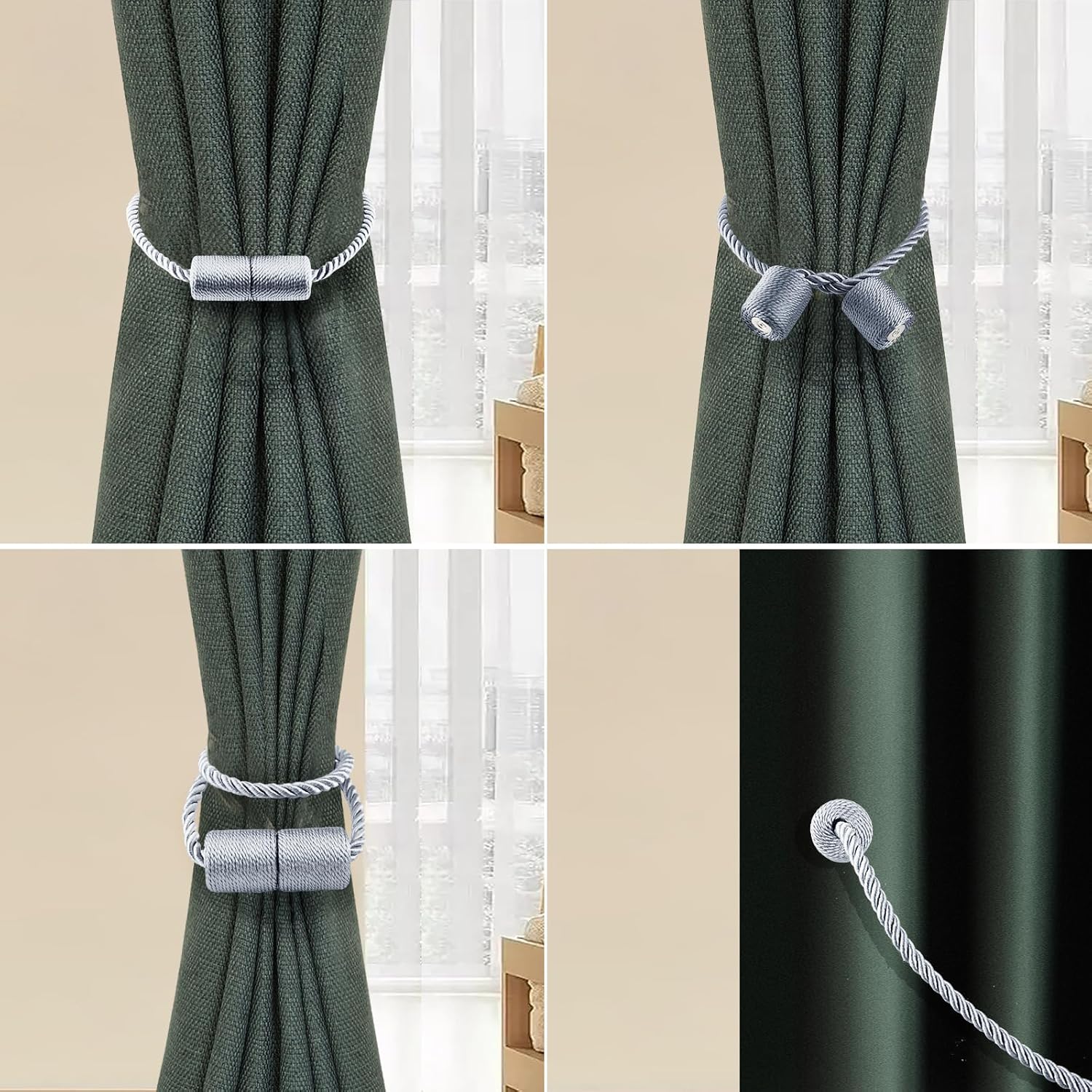 VEAGINS 6 Pack Strong Magnetic Curtain Holdbacks Grey