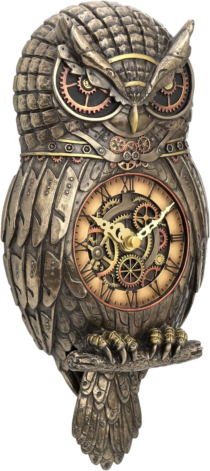 Veronese Design 125 Tall Steampunk Owl Wall Clock Sculpture