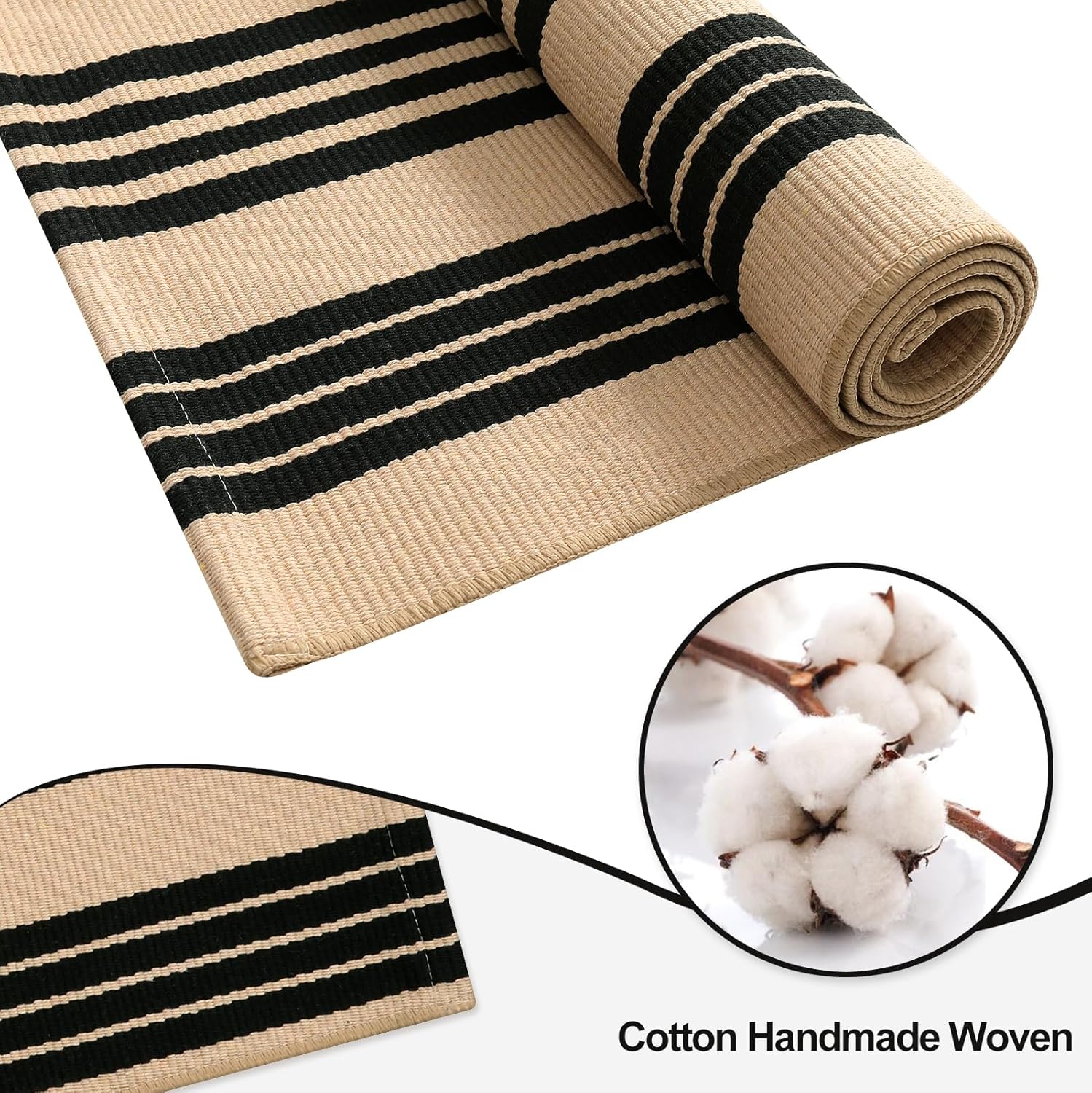 OJIA 24x51 Front Door Mat Black Tan Striped
