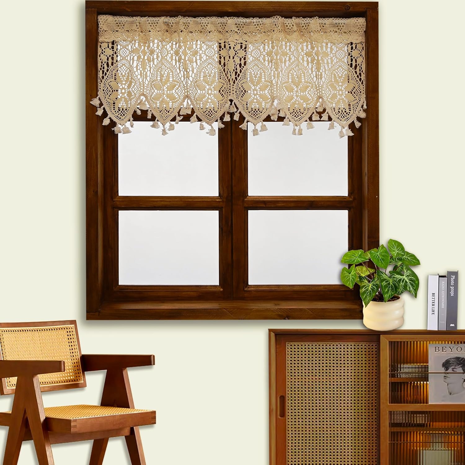 Boho Curtain Valance for Small Windows 47x26
