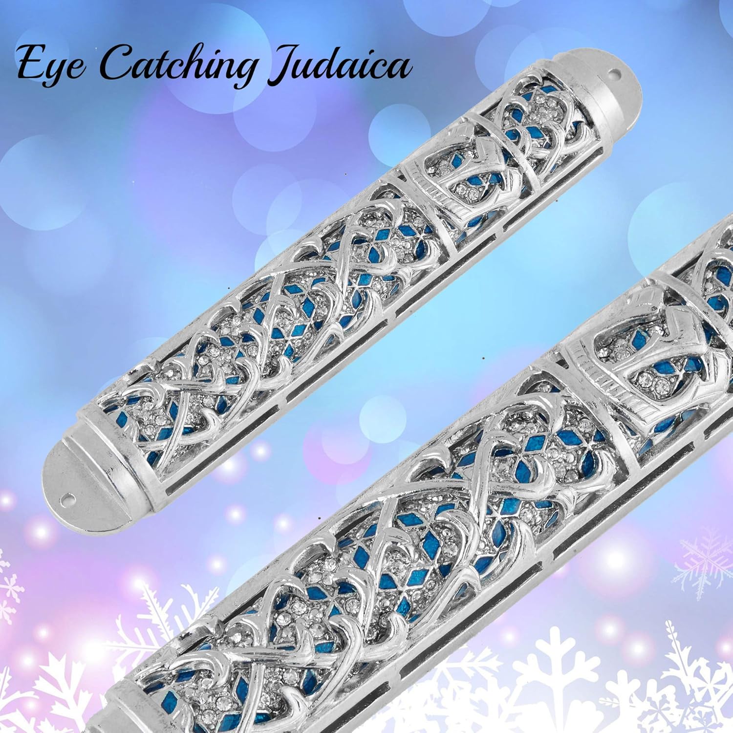 Matashi Hand Painted Enamel Mezuzah with Hebrew Shin and Crystals