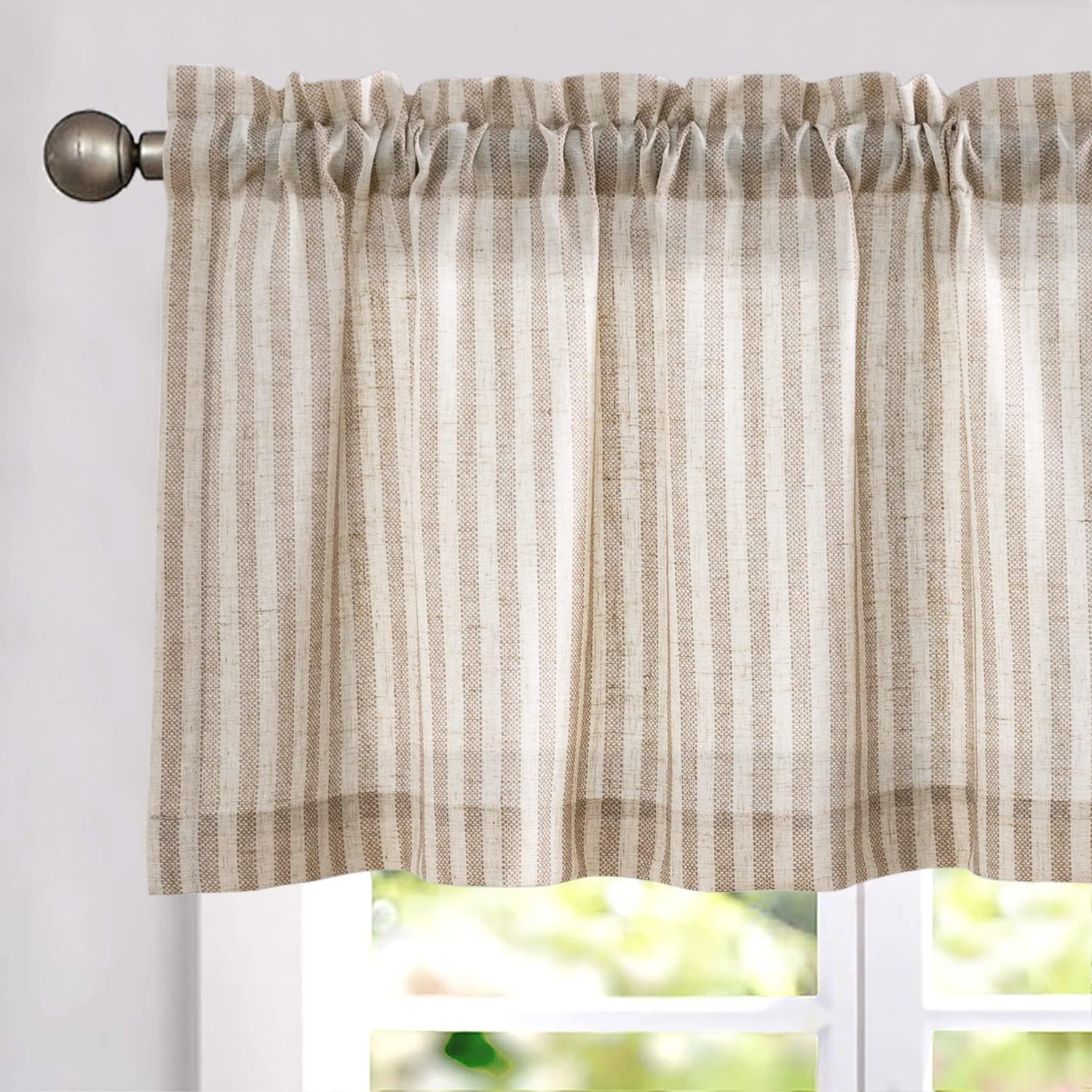 Jinchan Linen Valance Curtain 16 Inch Tan on Beige 1 Panel