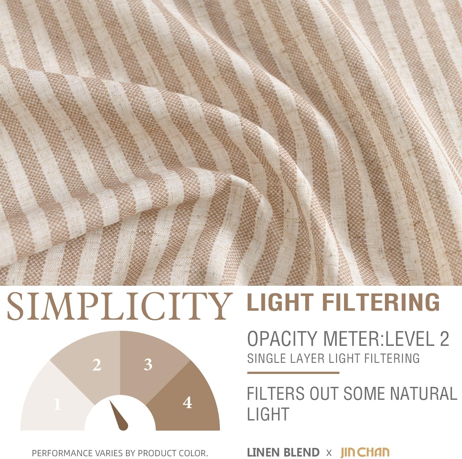 Jinchan Linen Valance Curtain 16 Inch Tan on Beige 1 Panel