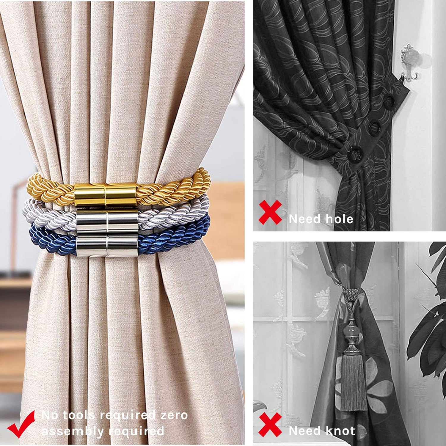NICEEC 6 Pack Magnetic Curtain Holdbacks Creamy-White