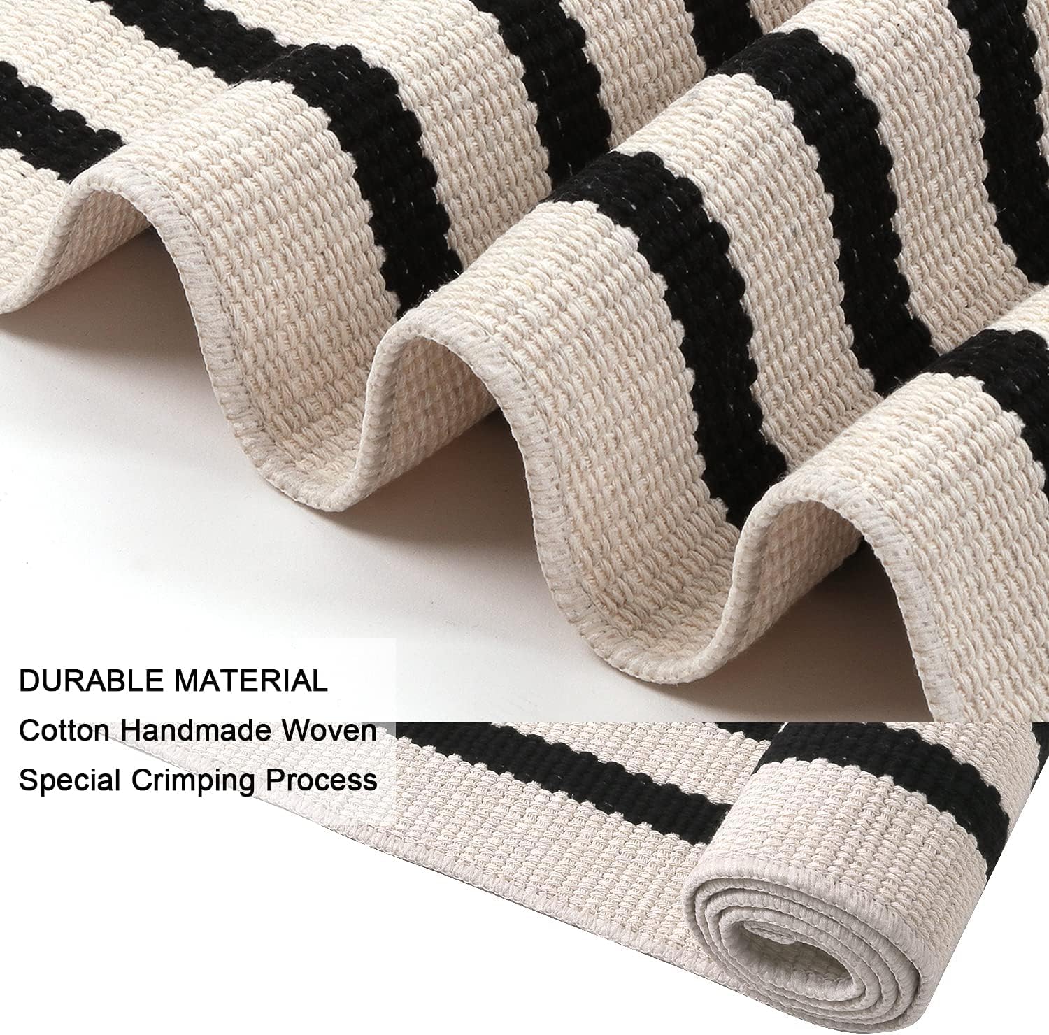 LEEVAN Black and White Striped Outdoor Rug 24x51