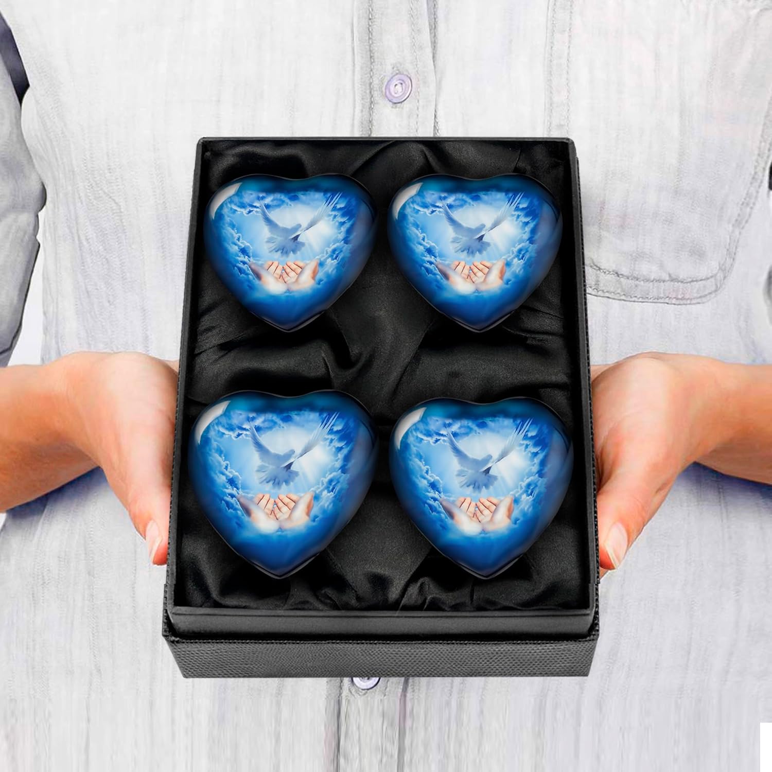Trupoint Memorials Blue Dove Urn with Stand Set of 4