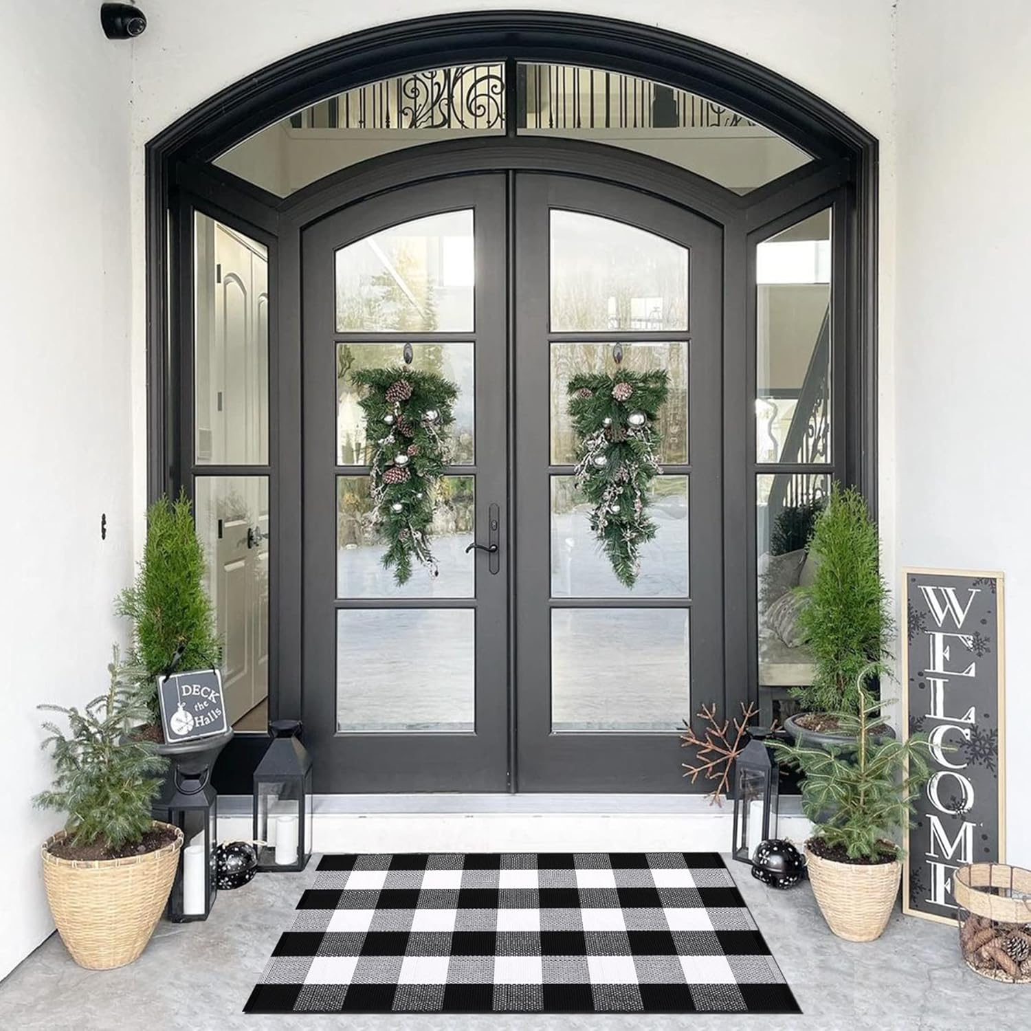SEEKSEE Thick Cotton Buffalo Plaid Rug 275x43 Black and White Checked