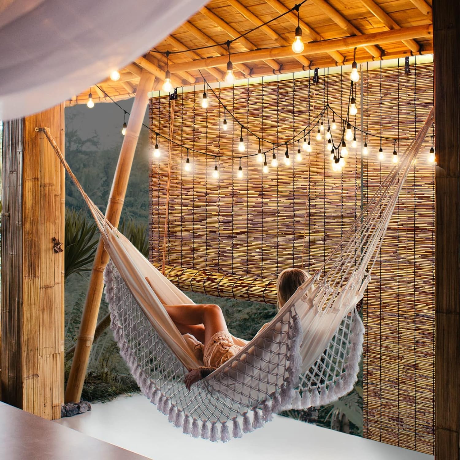 Bamboo Roll-up Shade 2 Pack for Outdoor Window