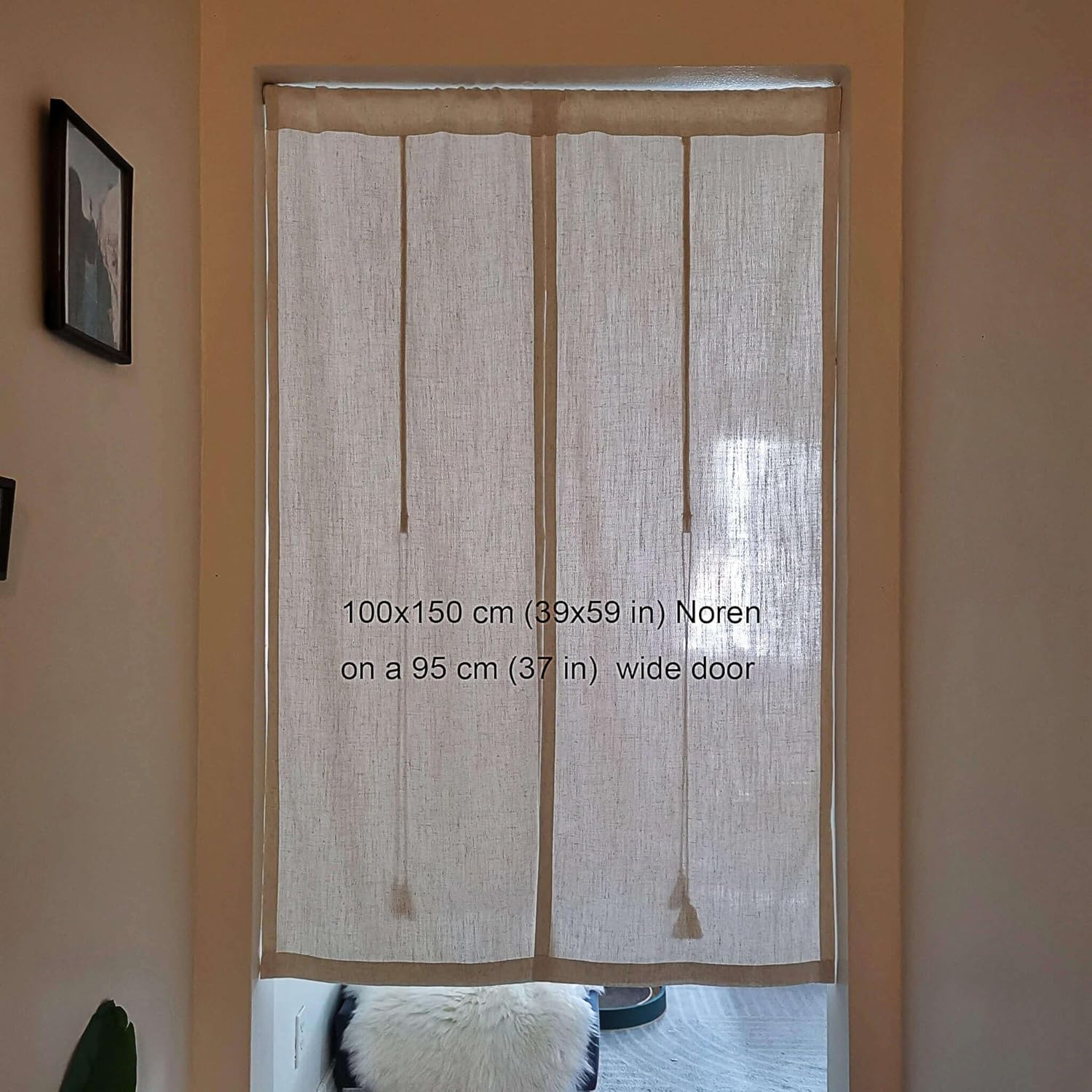 Japanese Noren Curtain Natural Beige Linen Doorway Tapestry