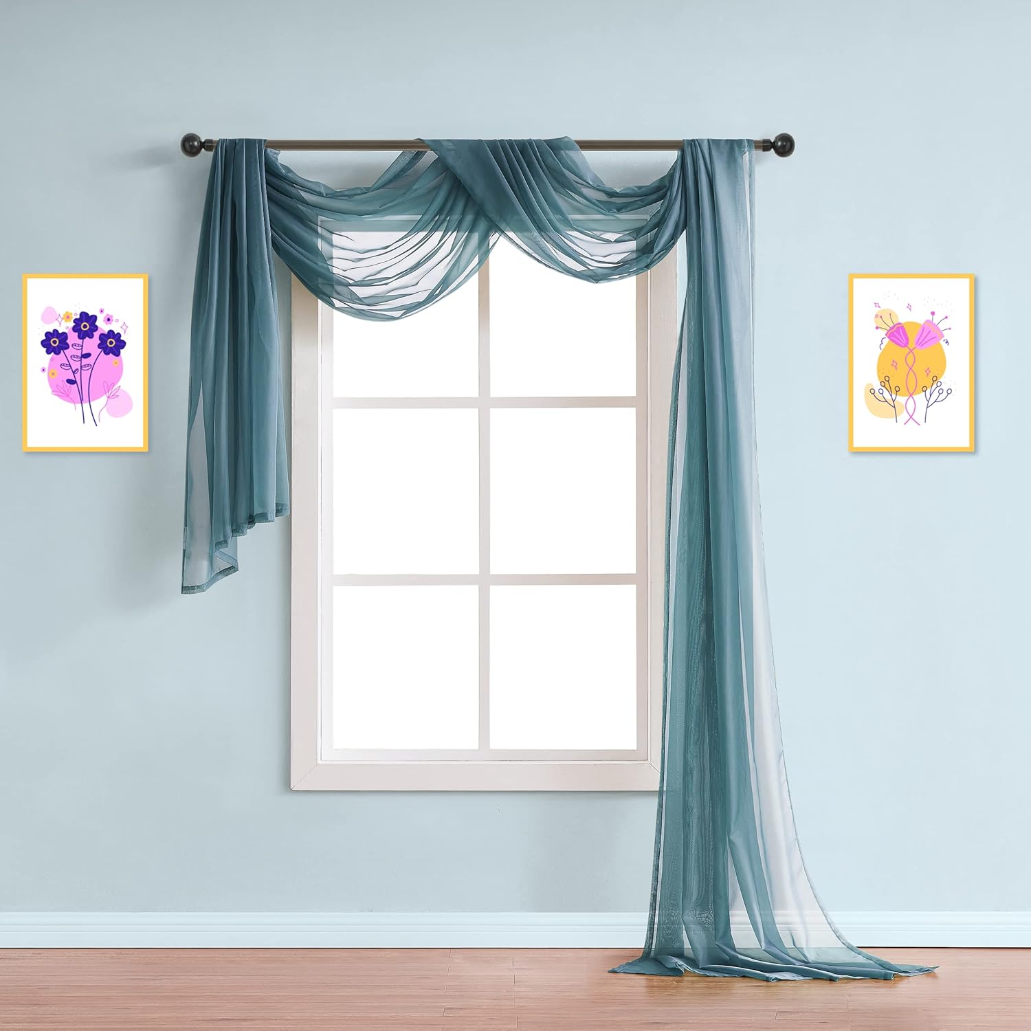 Warm Home Designs Dusty Blue Sheer Window Scarf - 54x216 Inches