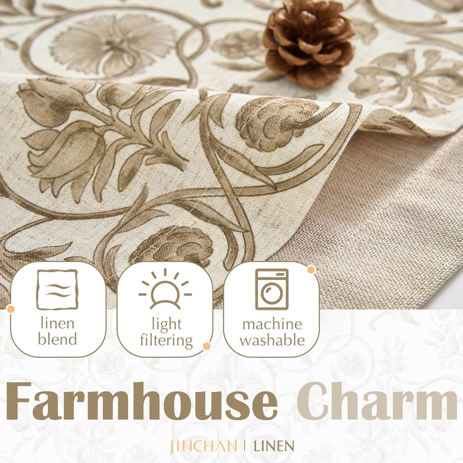Jinchan Double Layer Linen Valance Window Curtain