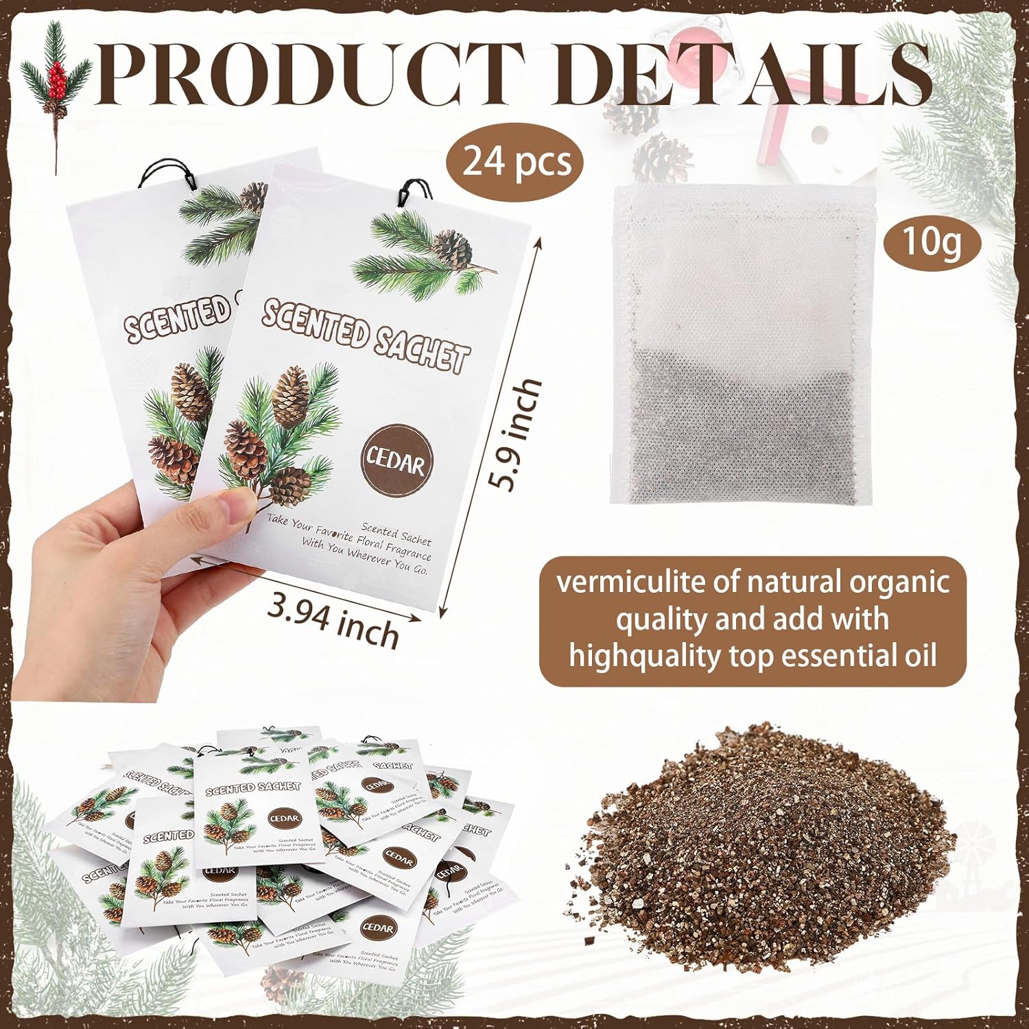 24 Pack Cedar Scent Sachets for Home Air Freshening