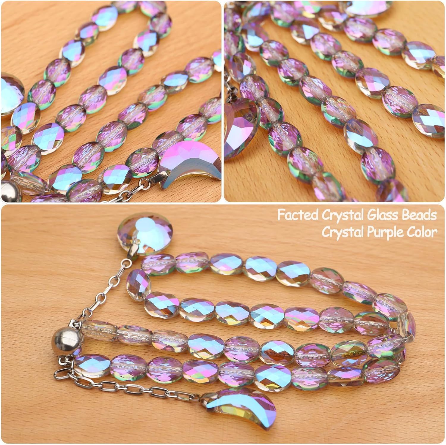 Crystal Beaded Magnetic Curtain Holdbacks 2 Pack Purple