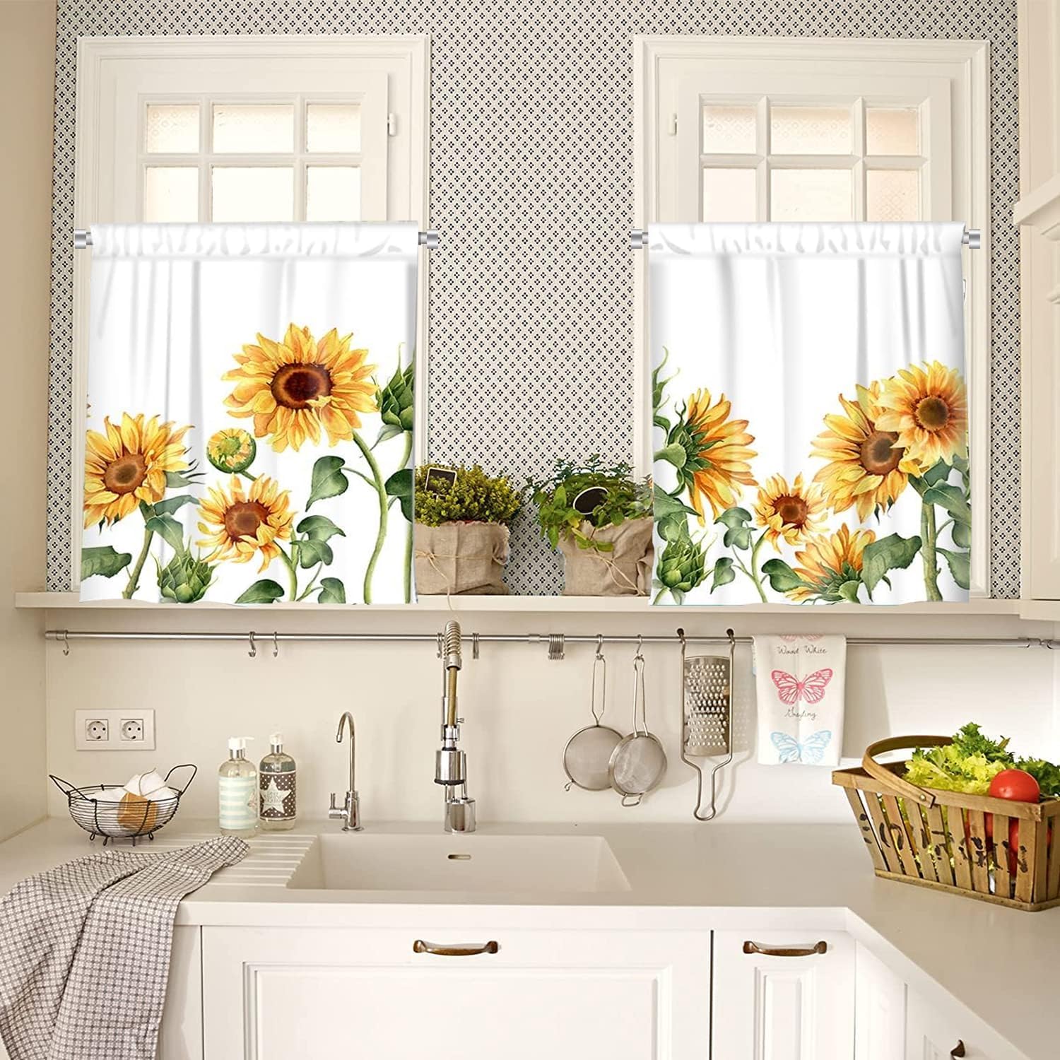 IFFVGX 3-Piece Sunflower Kitchen Curtain Set