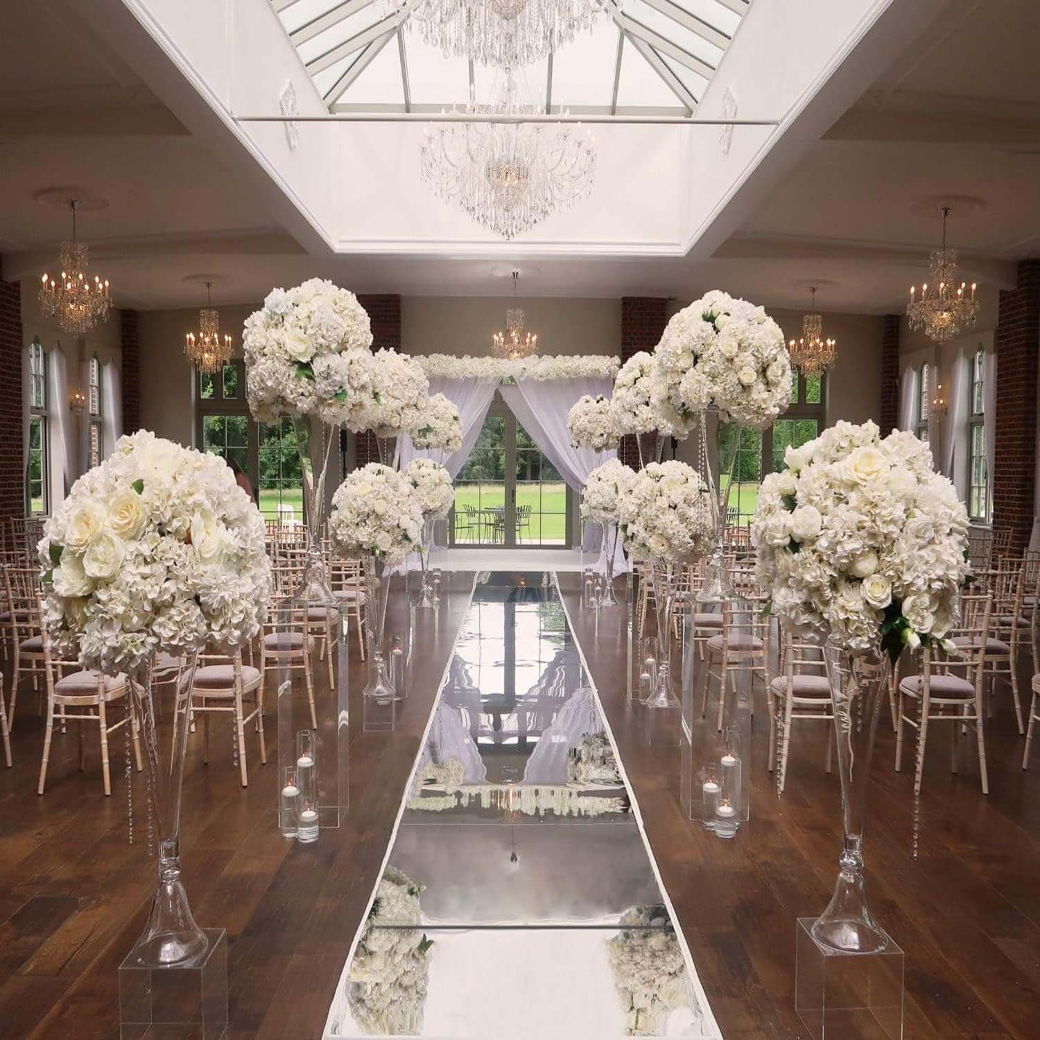 YADI Silver Mirror Aisle Runner 33x33 Ft Wedding