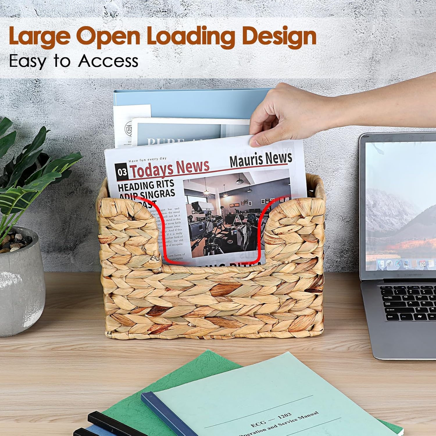 BTSKY Woven Hanging Magazine Holder with Handle