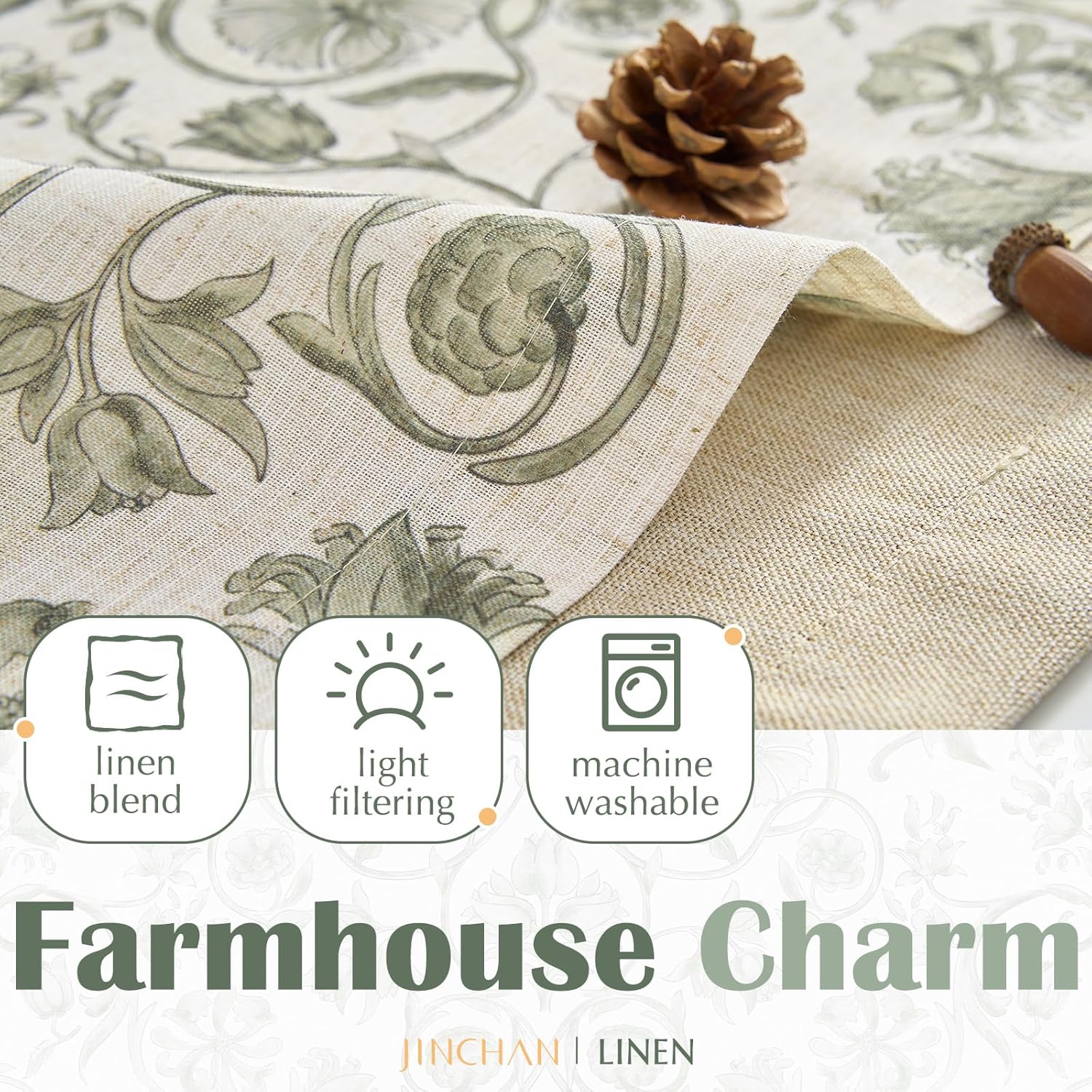 Jinchan Double Layer Linen Valance Window Treatment