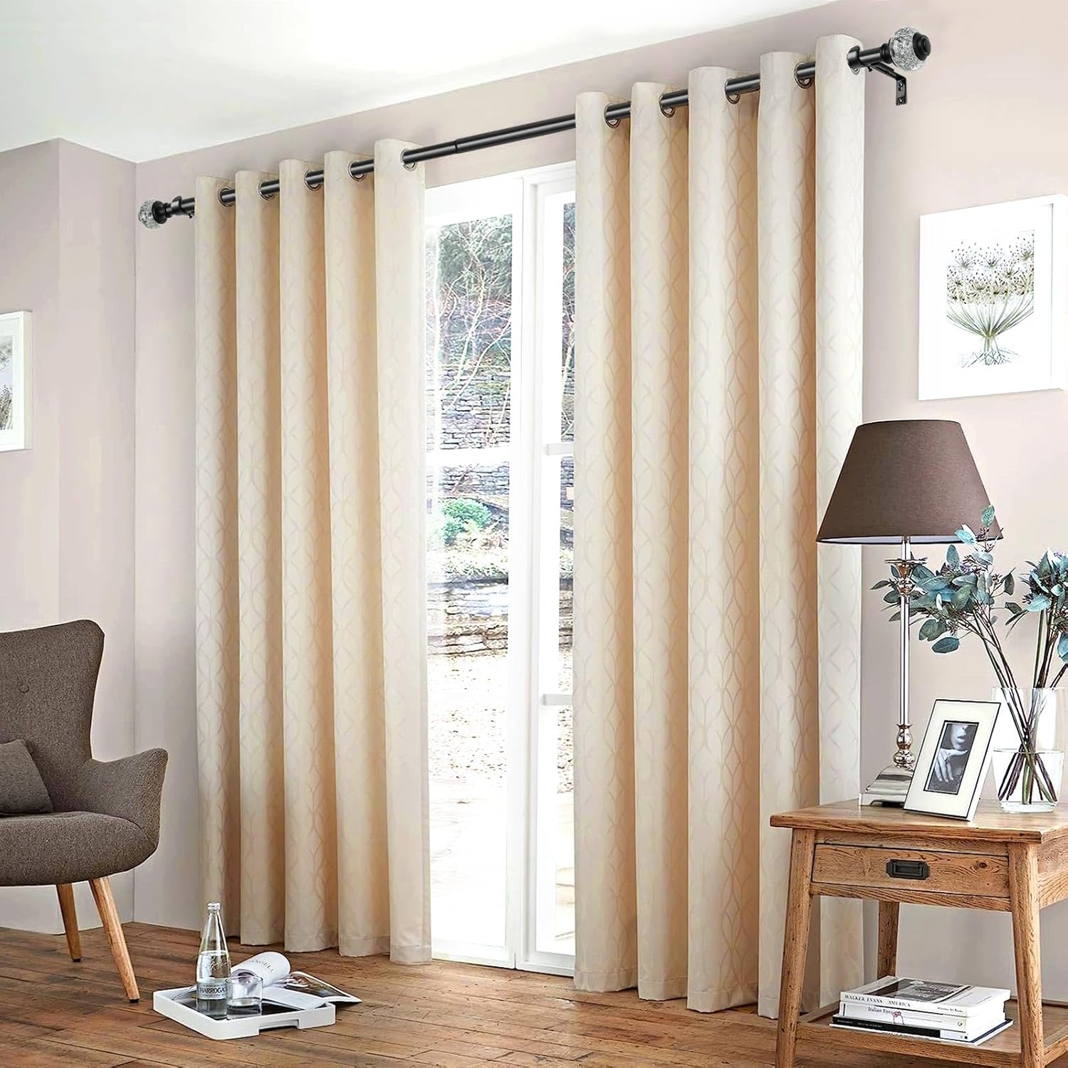 USFOOK 1 Inch Retractable Curtain Rods 72-144 Inches Black