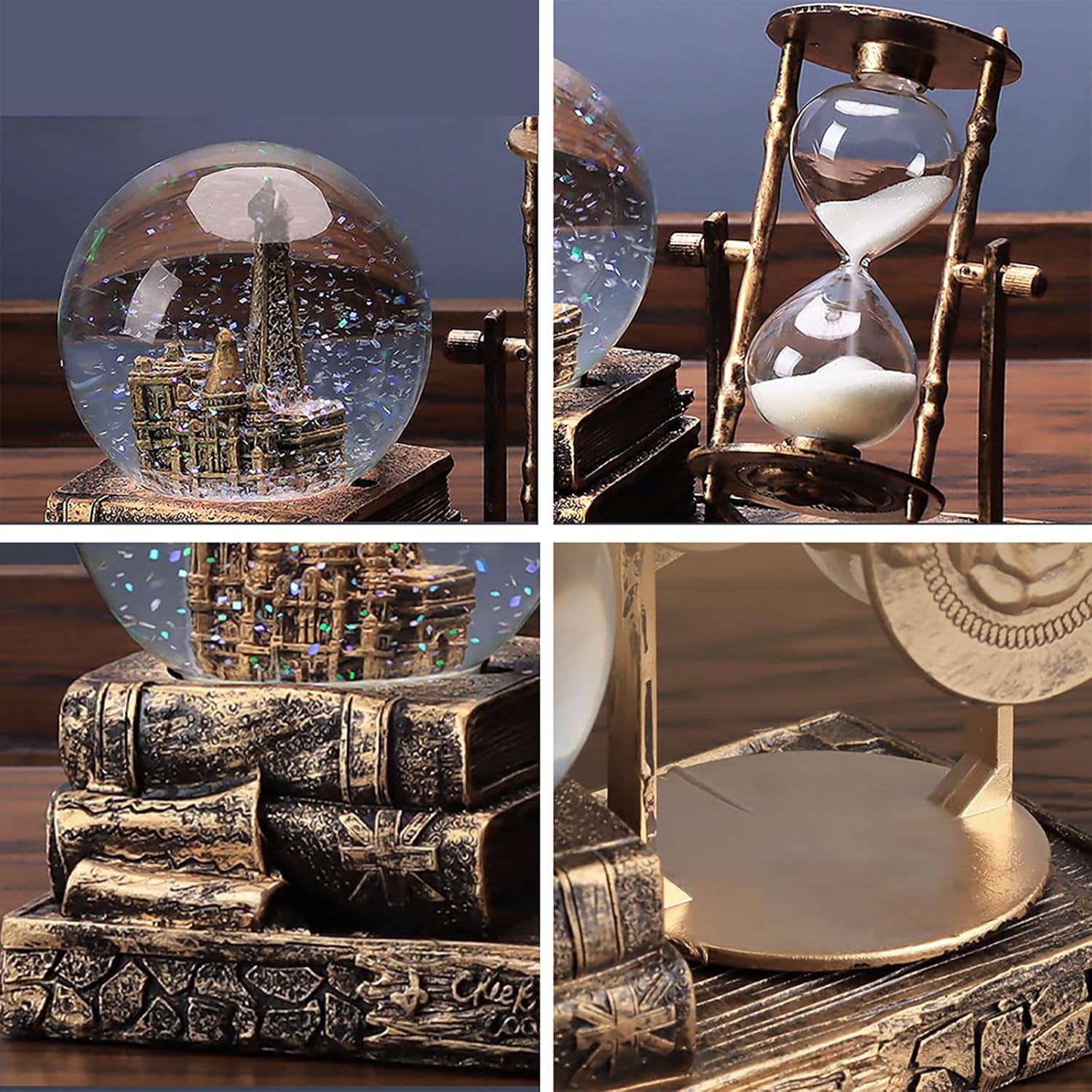 LED Music Snow Globe with Eiffel Tower and Hourglass