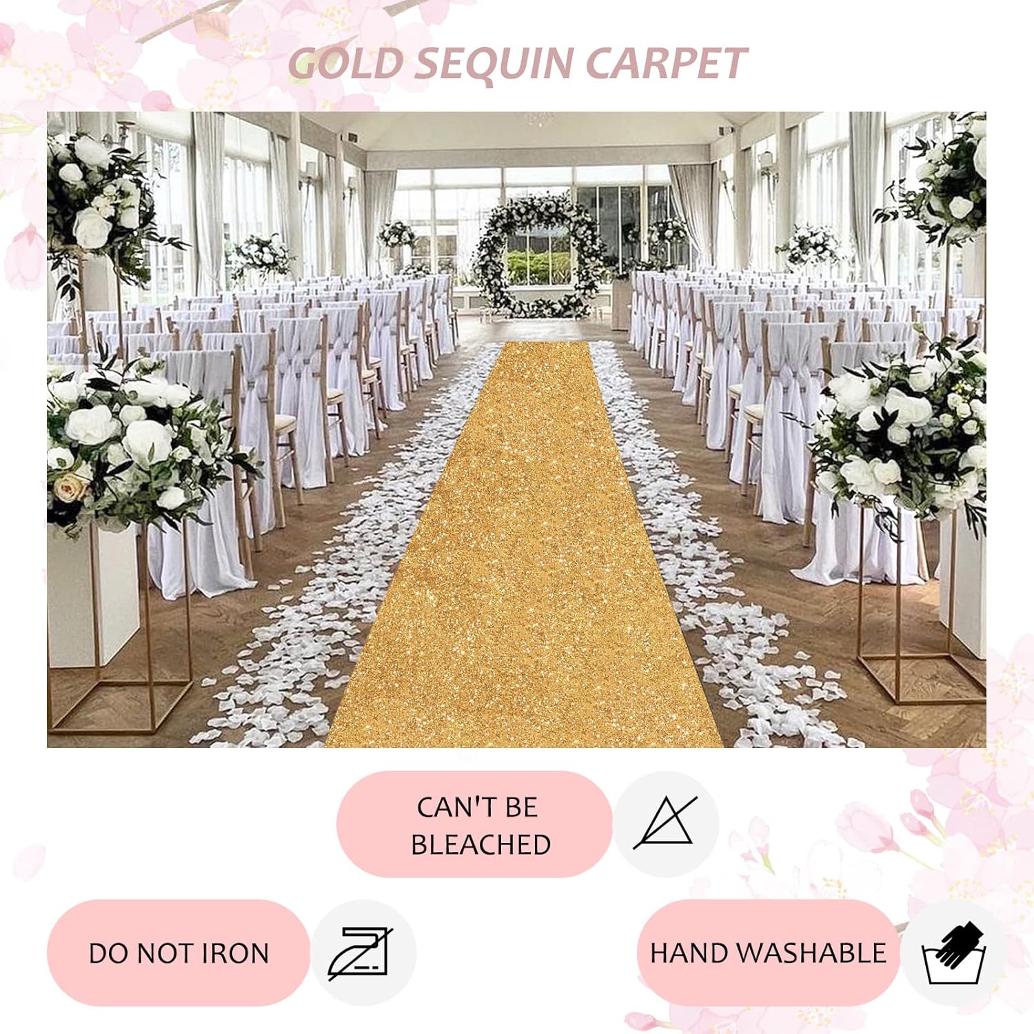 Gold Sequin Aisle Runner 4ft x 15ft Wedding Decor Carpet