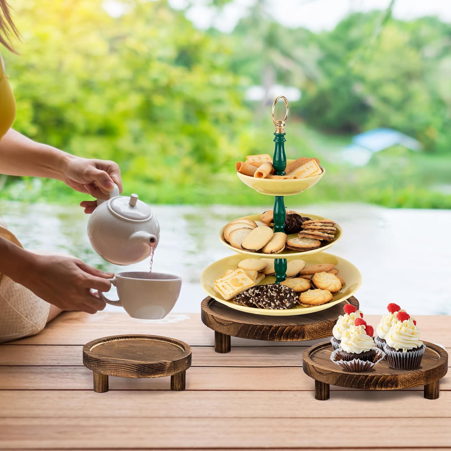 6PCS Rustic Wooden Risers for Display