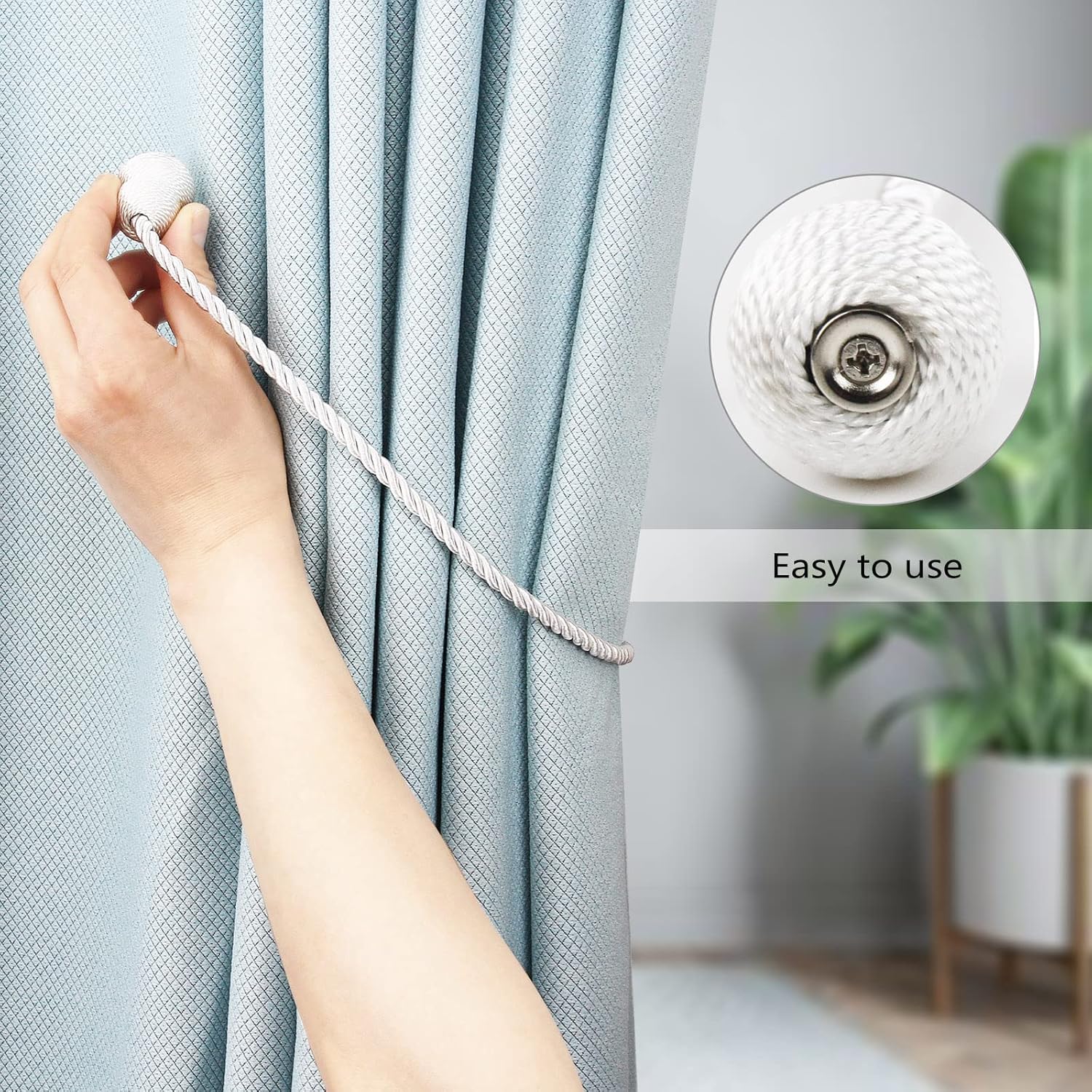 Magnetic Curtain Tiebacks 2 Pack White Rope Holders