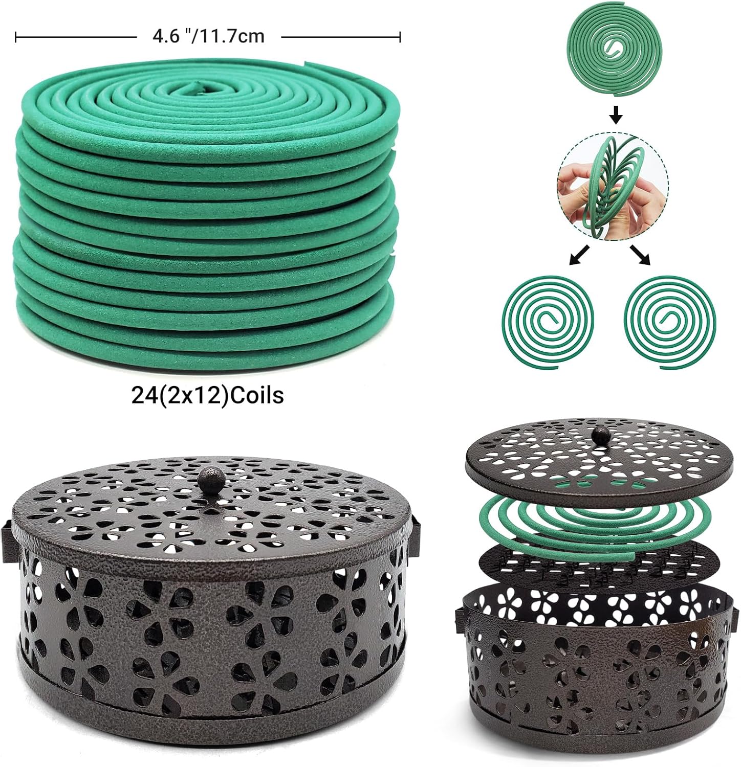 GVOPGIDES Large Citronella Incense Coils and Holder