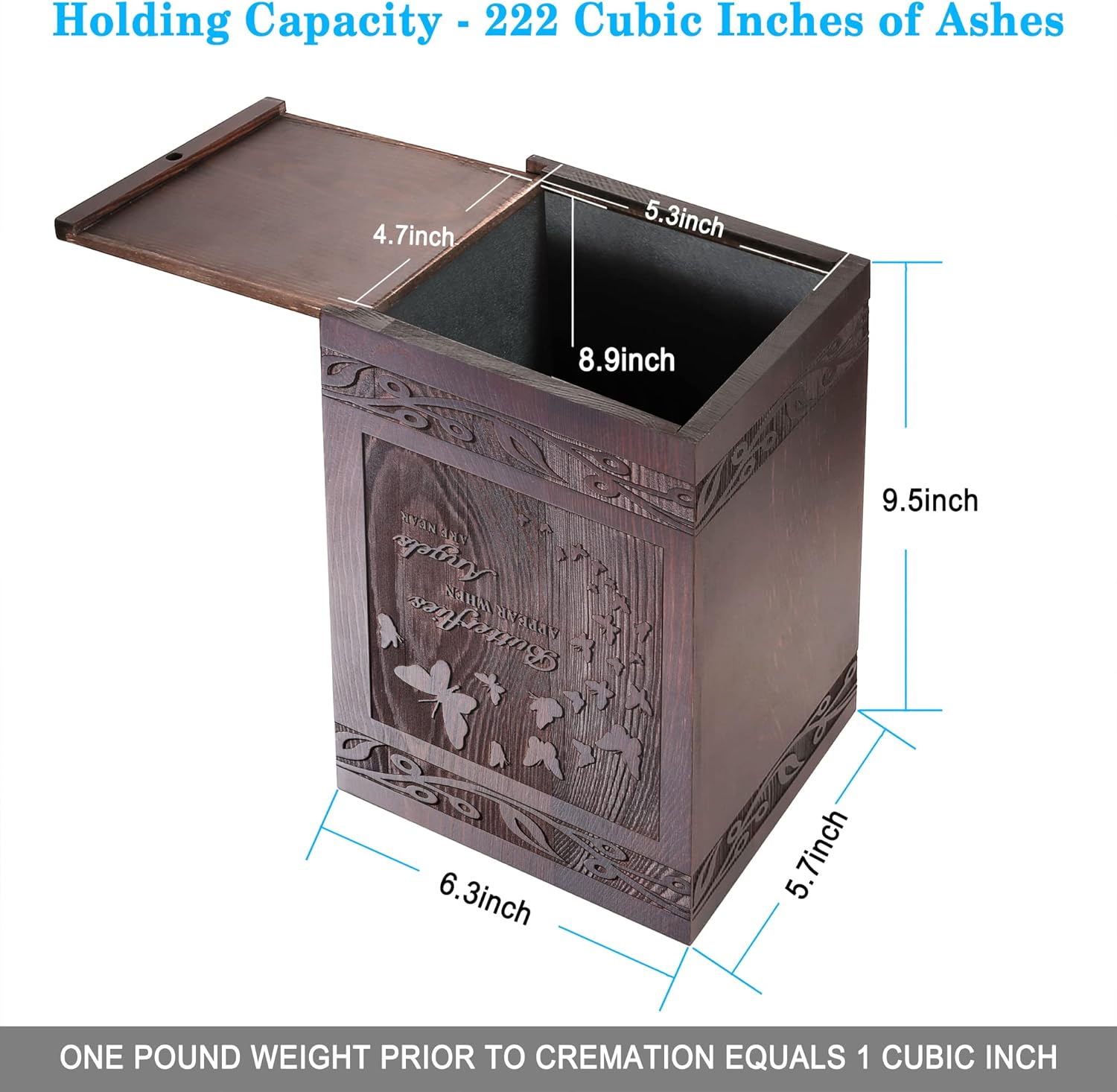 Wooden Carved Butterfly Cremation Urn for Human or Pet Ashes