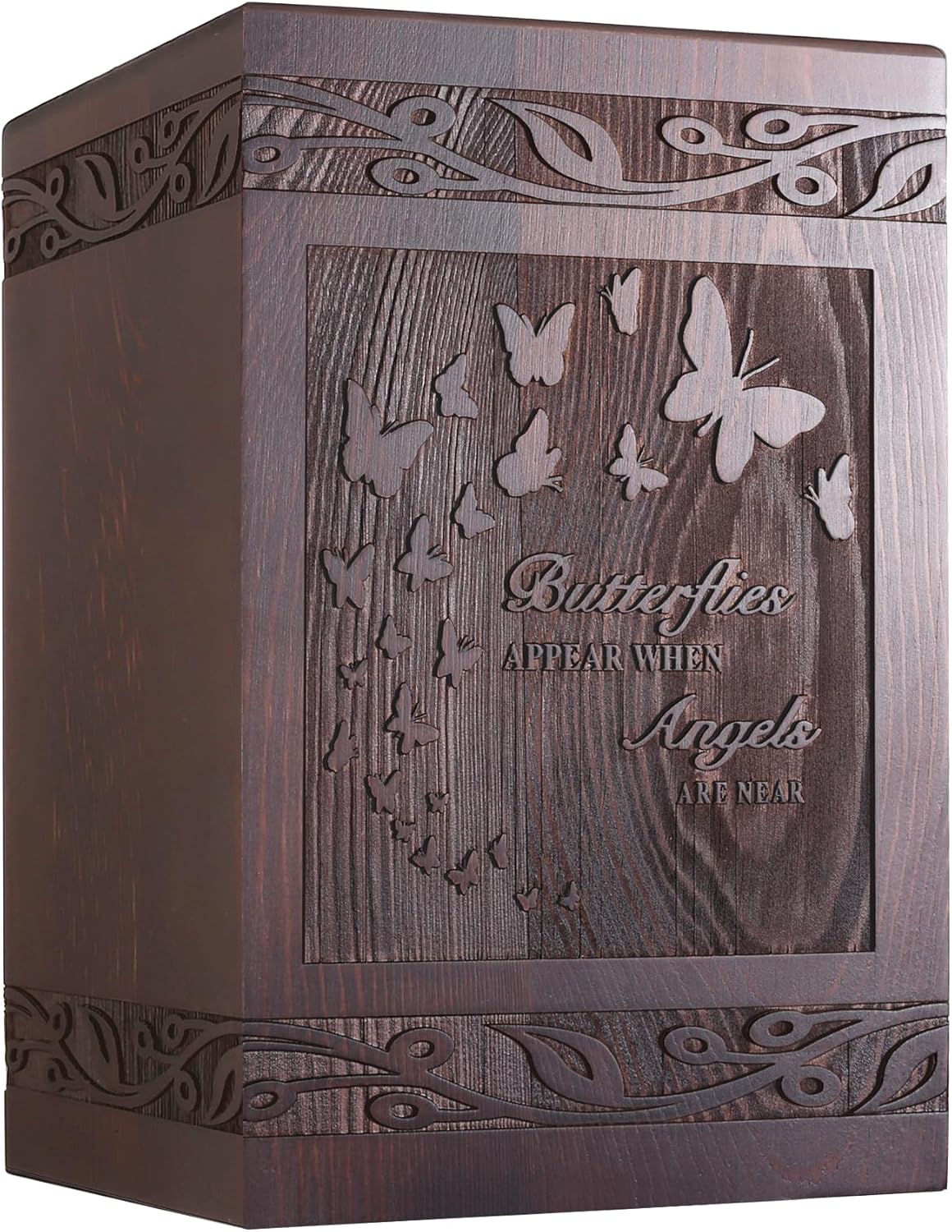 Wooden Carved Butterfly Cremation Urn for Human or Pet Ashes