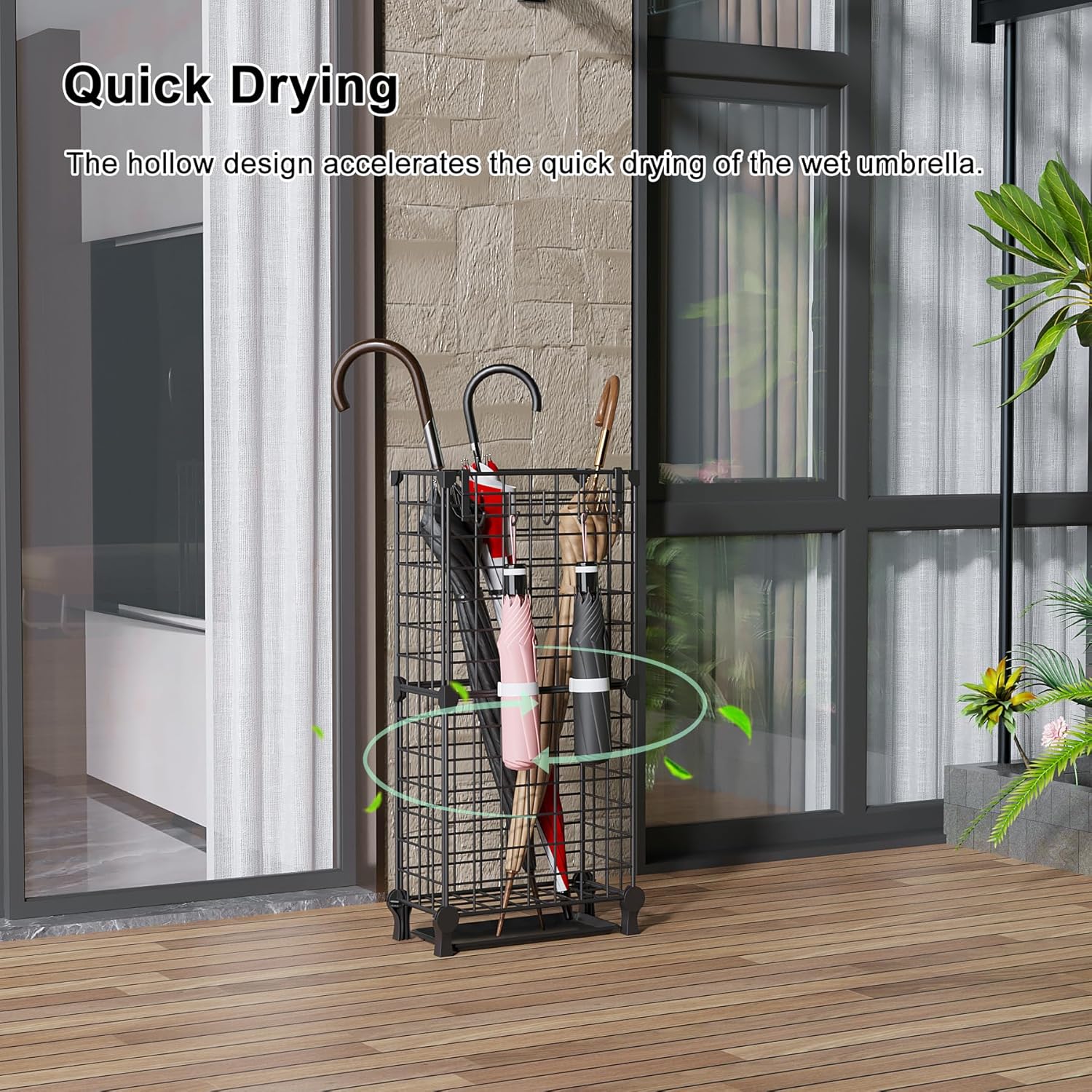 AWTATOS Metal Umbrella Stand with Drip Tray and Hooks