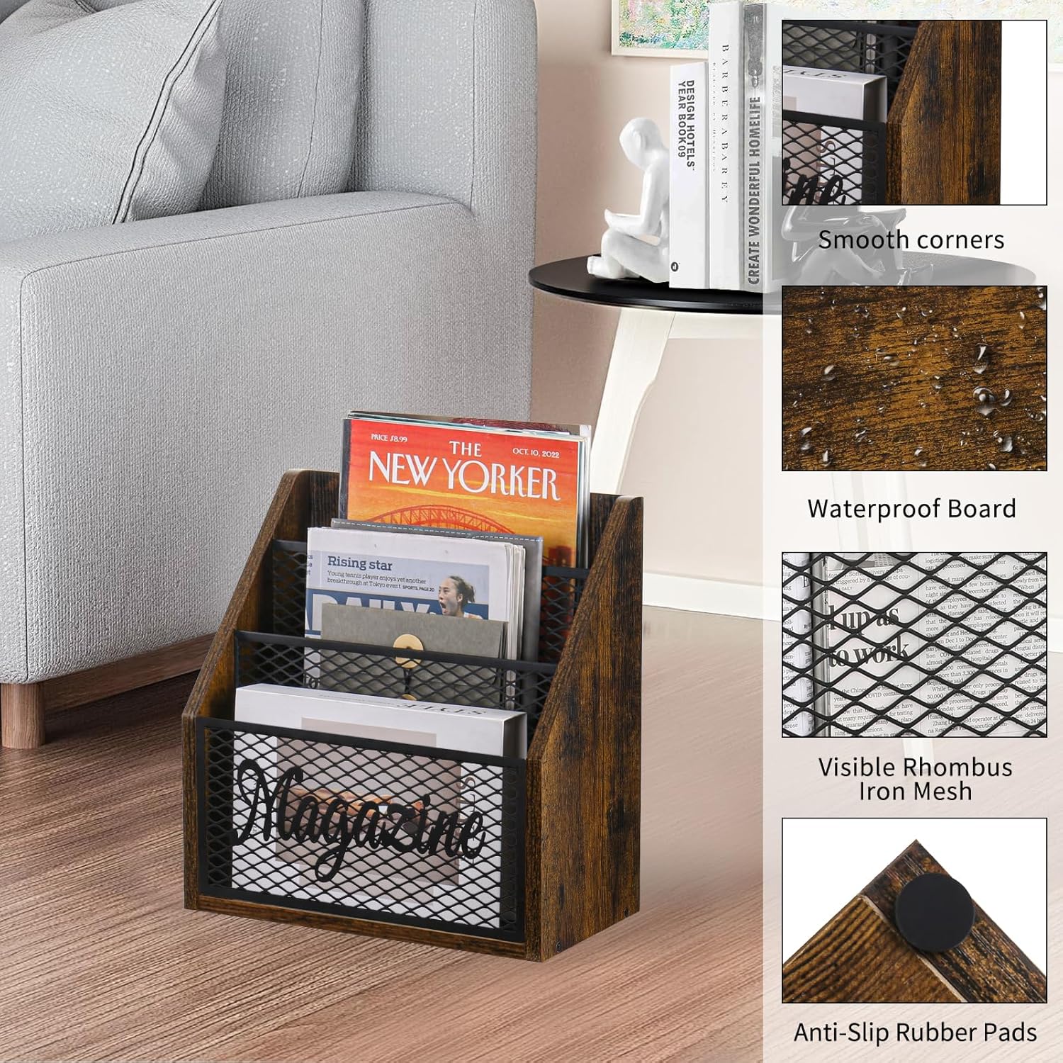 YINMIT 3 Tier Magazine Holder Floor Rack