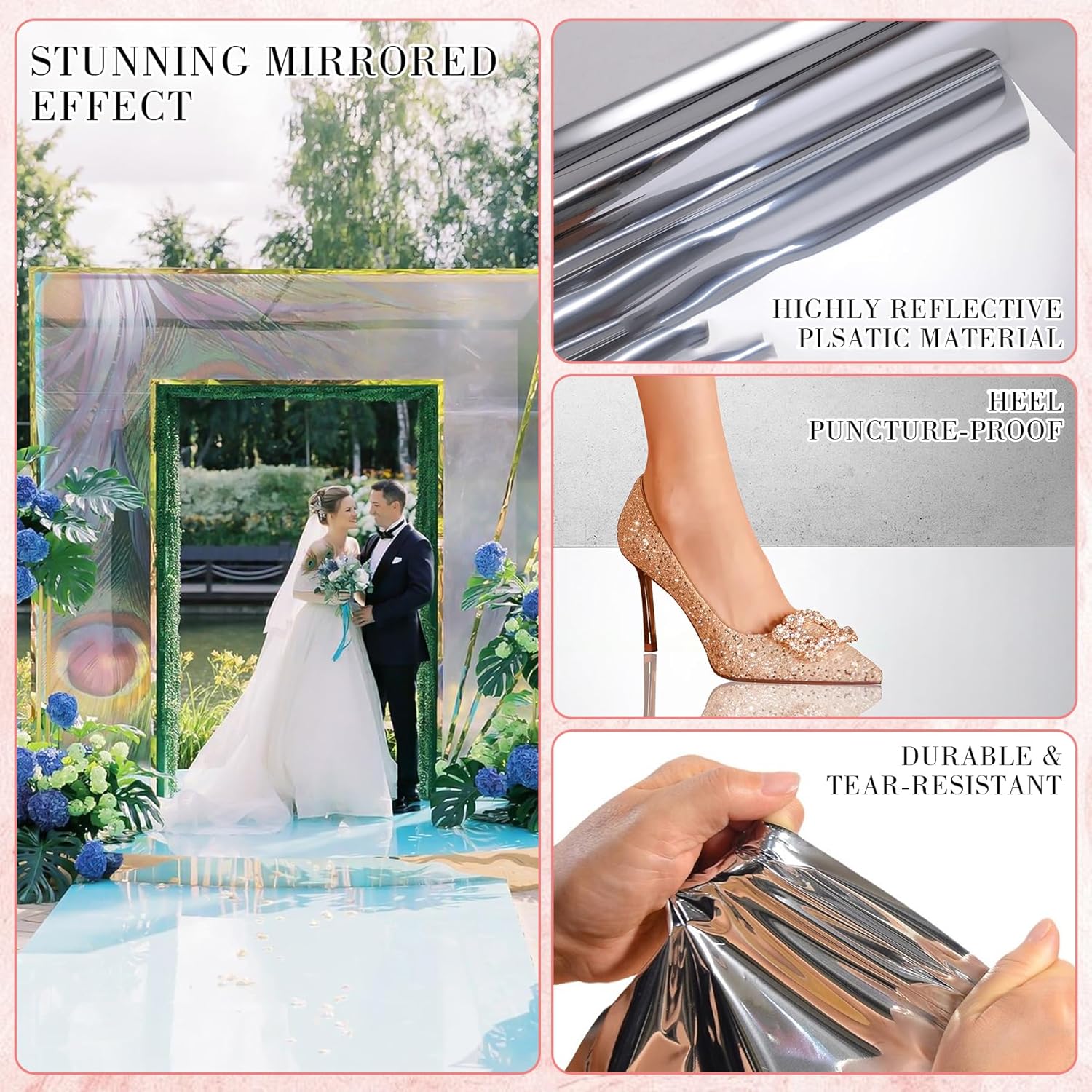 Silver Mirrored Wedding Aisle Runner 33x328 Feet
