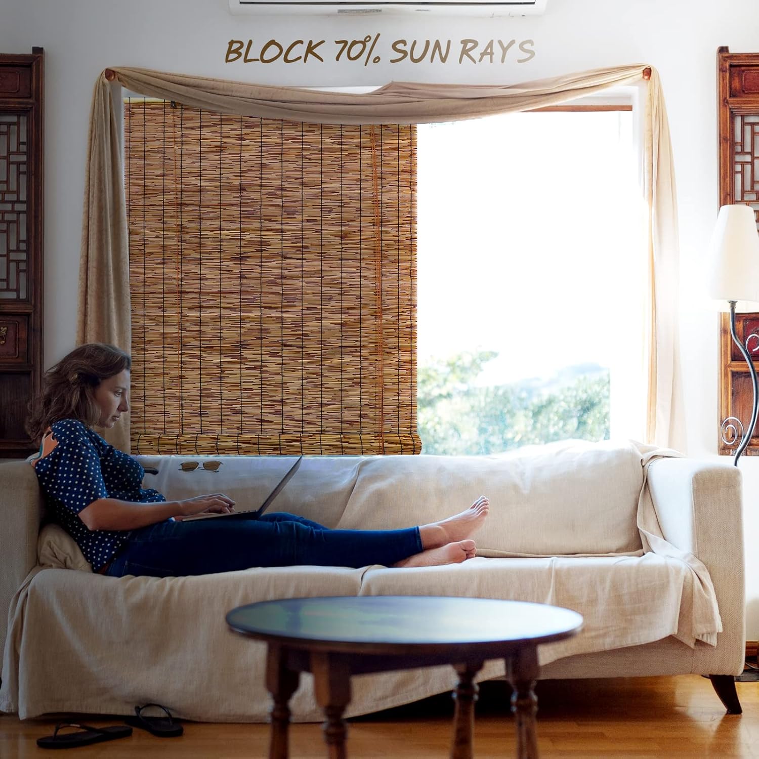Bamboo Roll-up Shade 2 Pack for Outdoor Window