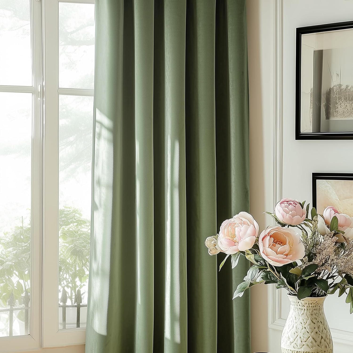 Lazzzy Velvet Thermal Insulated Curtain 84 Inch Sage Green