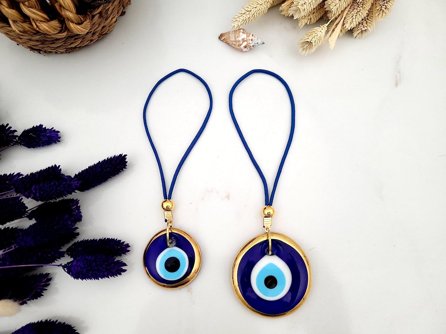 Turkish Blue Evil Eye Car Hanging Ornament Set of 2
