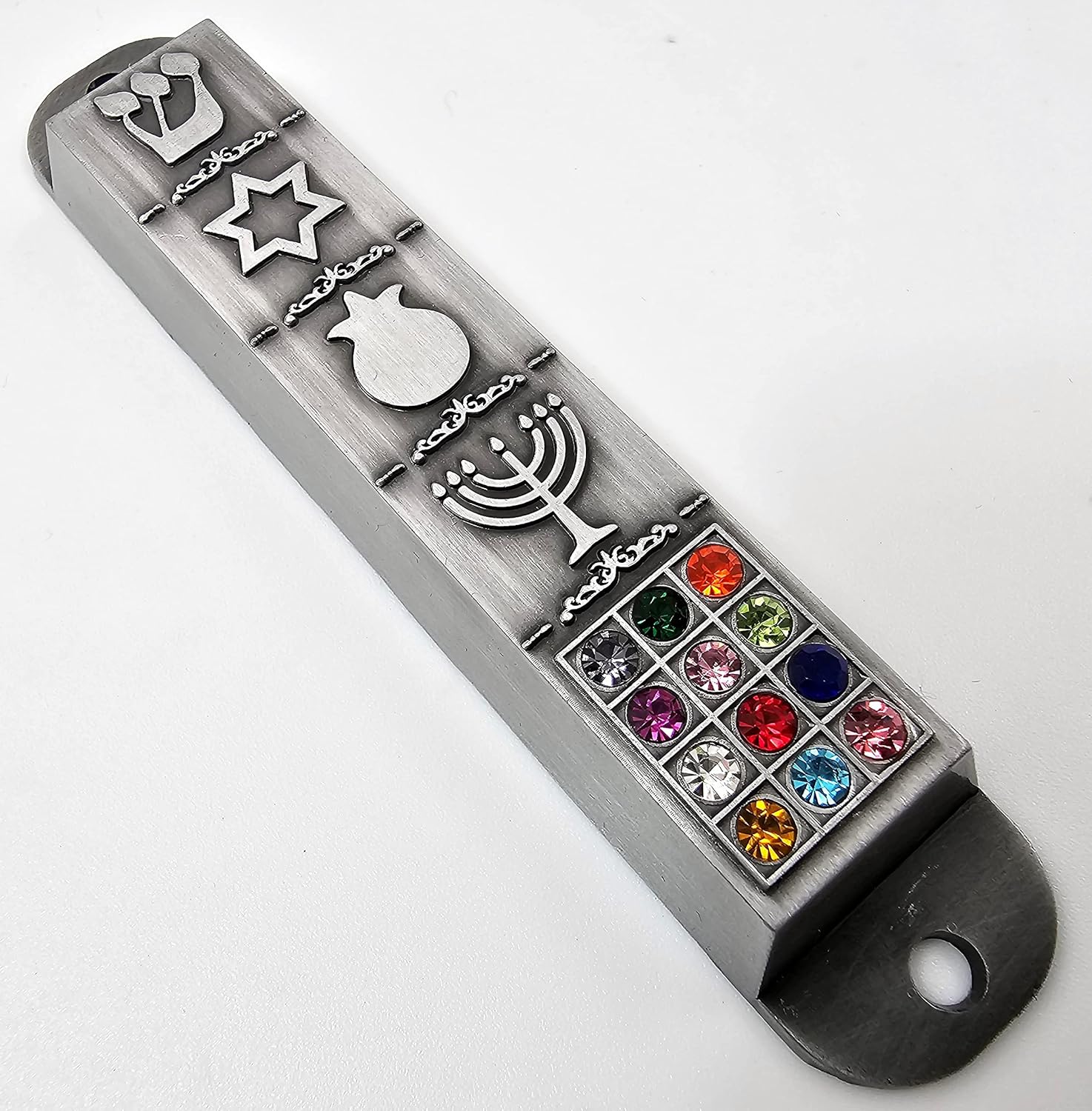 Pewter Mezuzah Case with Scroll and 3D Star of David
