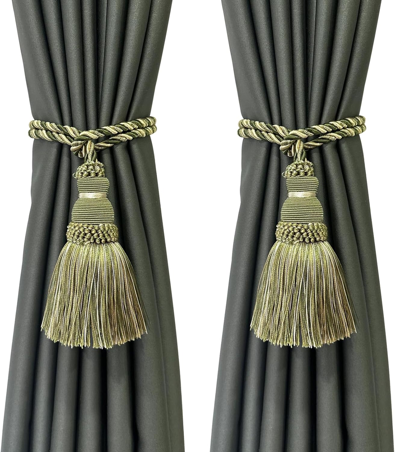 Fenghuangwu 2 Pack Curtain Tie Backs Rope Tassels in Mix Green