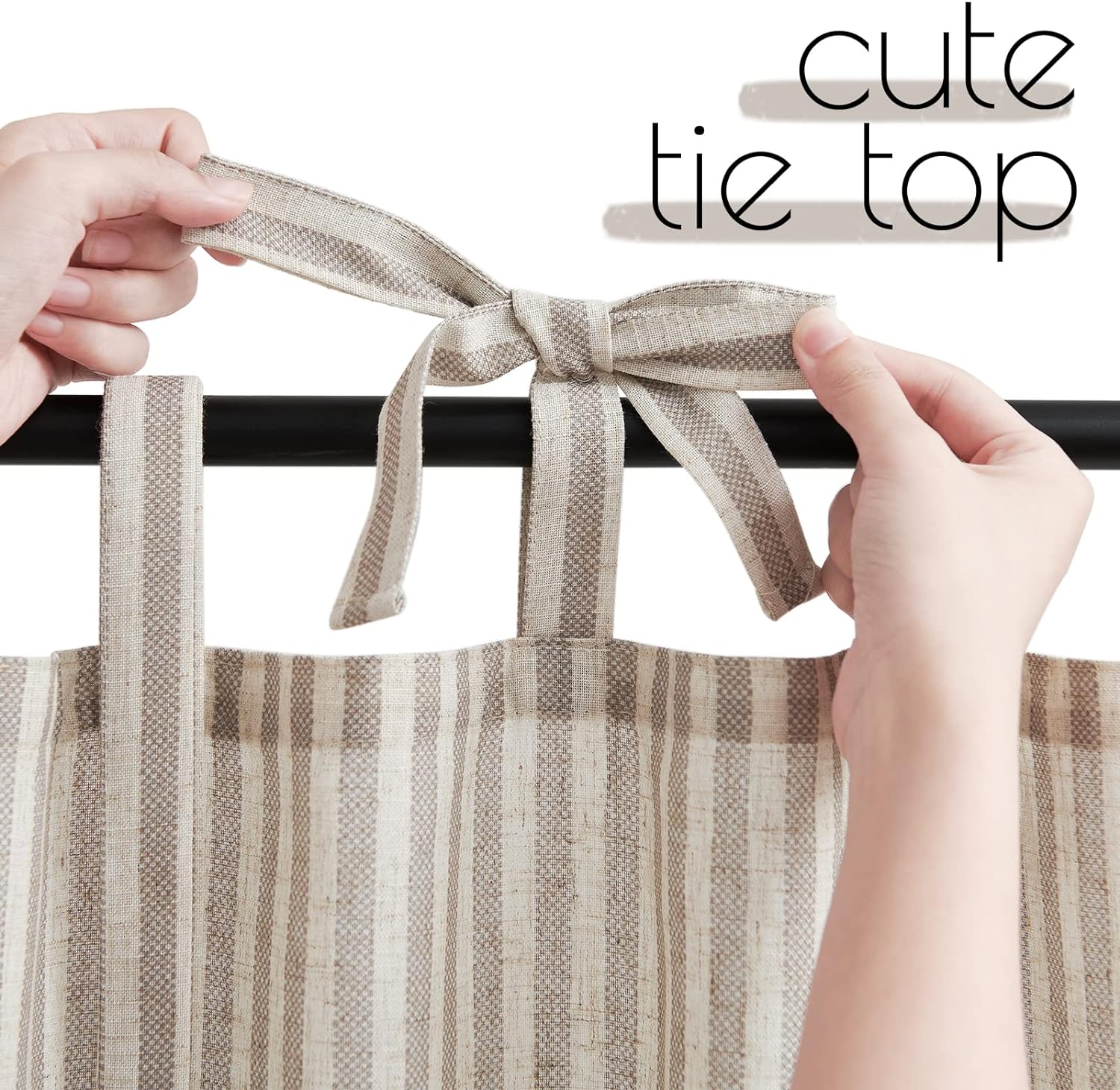 Jinchan Tie Top Linen Kitchen Curtains 2 Panels Taupe Grey